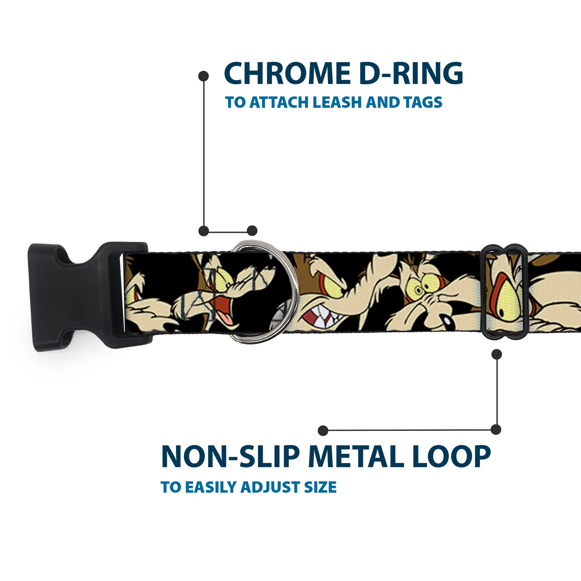 Plastic Clip Collar - Wile E. Coyote Expressions Black Plastic Clip Collars Looney Tunes