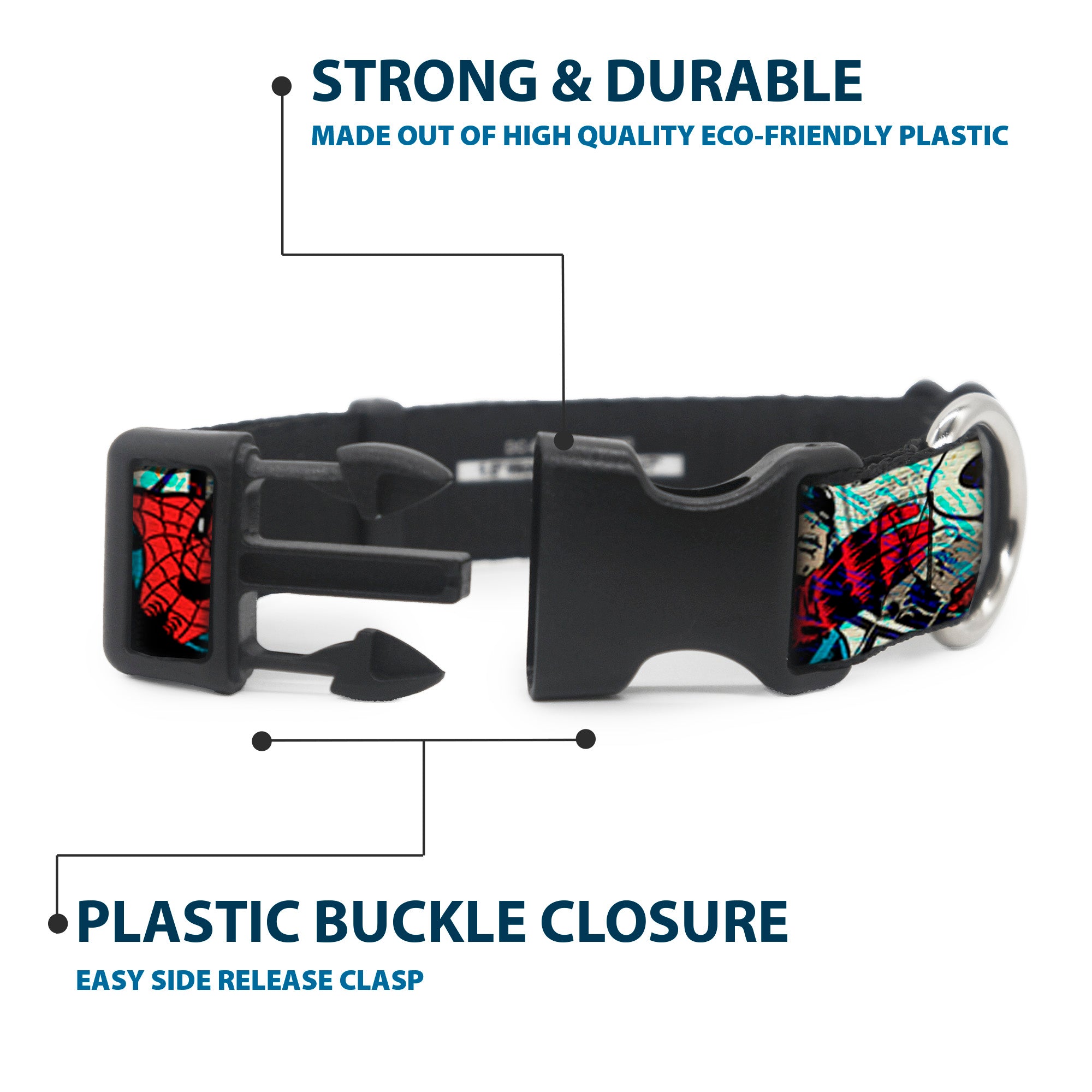 Plastic Clip Collar - 4-Superhero Action Poses/Comic Scenes White/Black/Full Color Splatter Plastic Clip Collars Marvel Comics