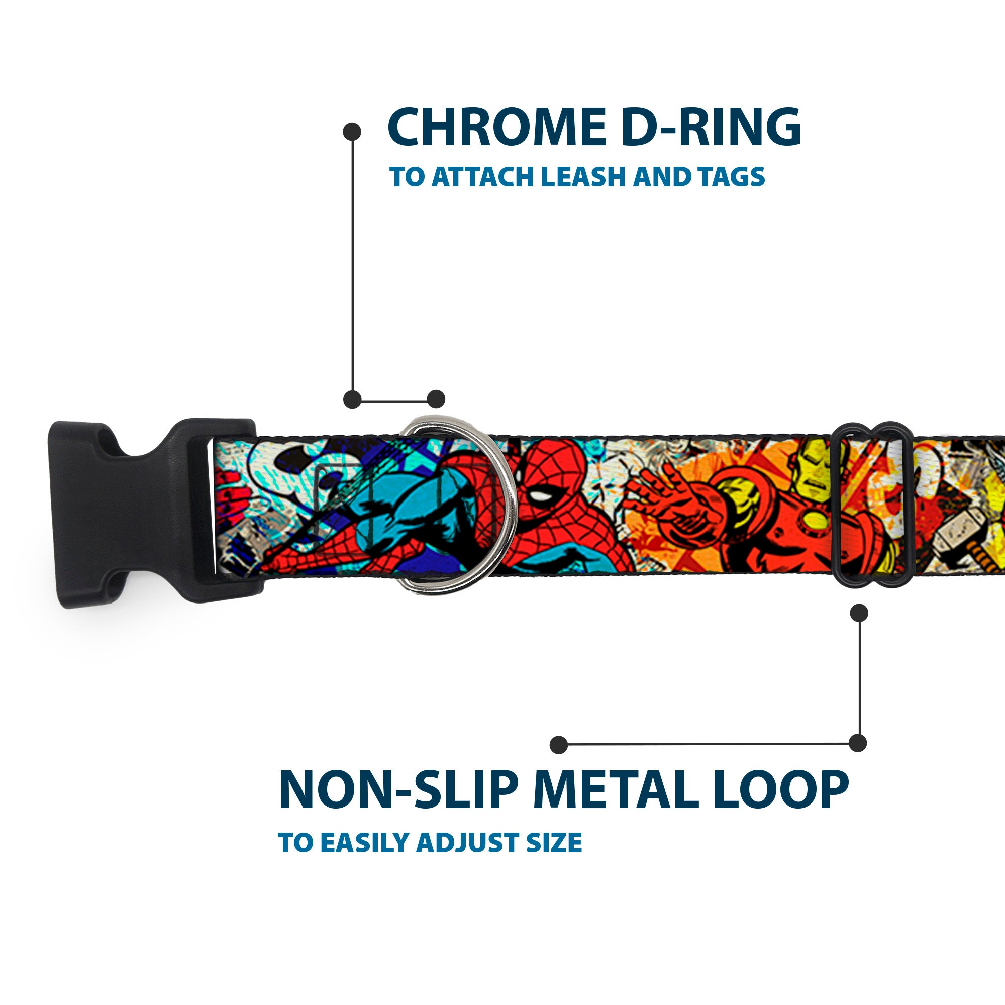 Plastic Clip Collar - 4-Superhero Action Poses/Comic Scenes White/Black/Full Color Splatter Plastic Clip Collars Marvel Comics