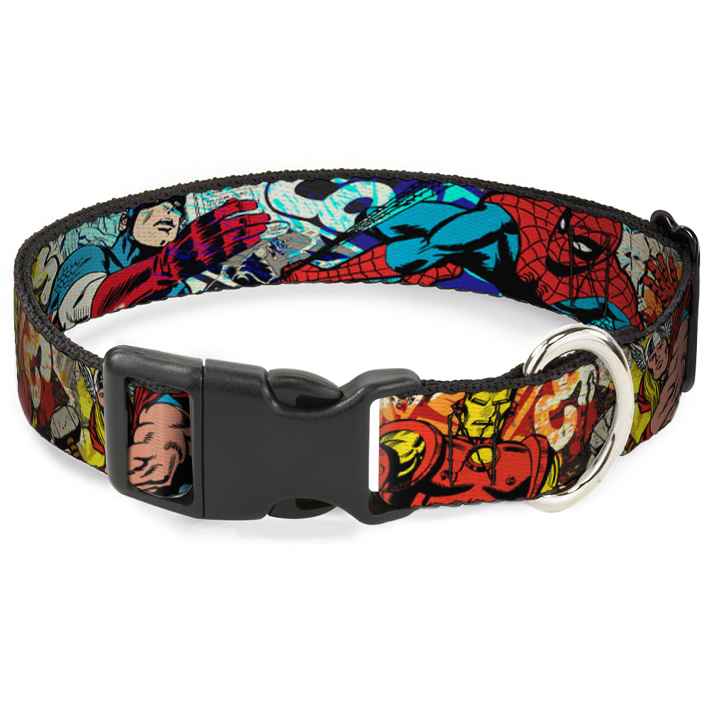 Plastic Clip Collar - 4-Superhero Action Poses/Comic Scenes White/Black/Full Color Splatter Plastic Clip Collars Marvel Comics