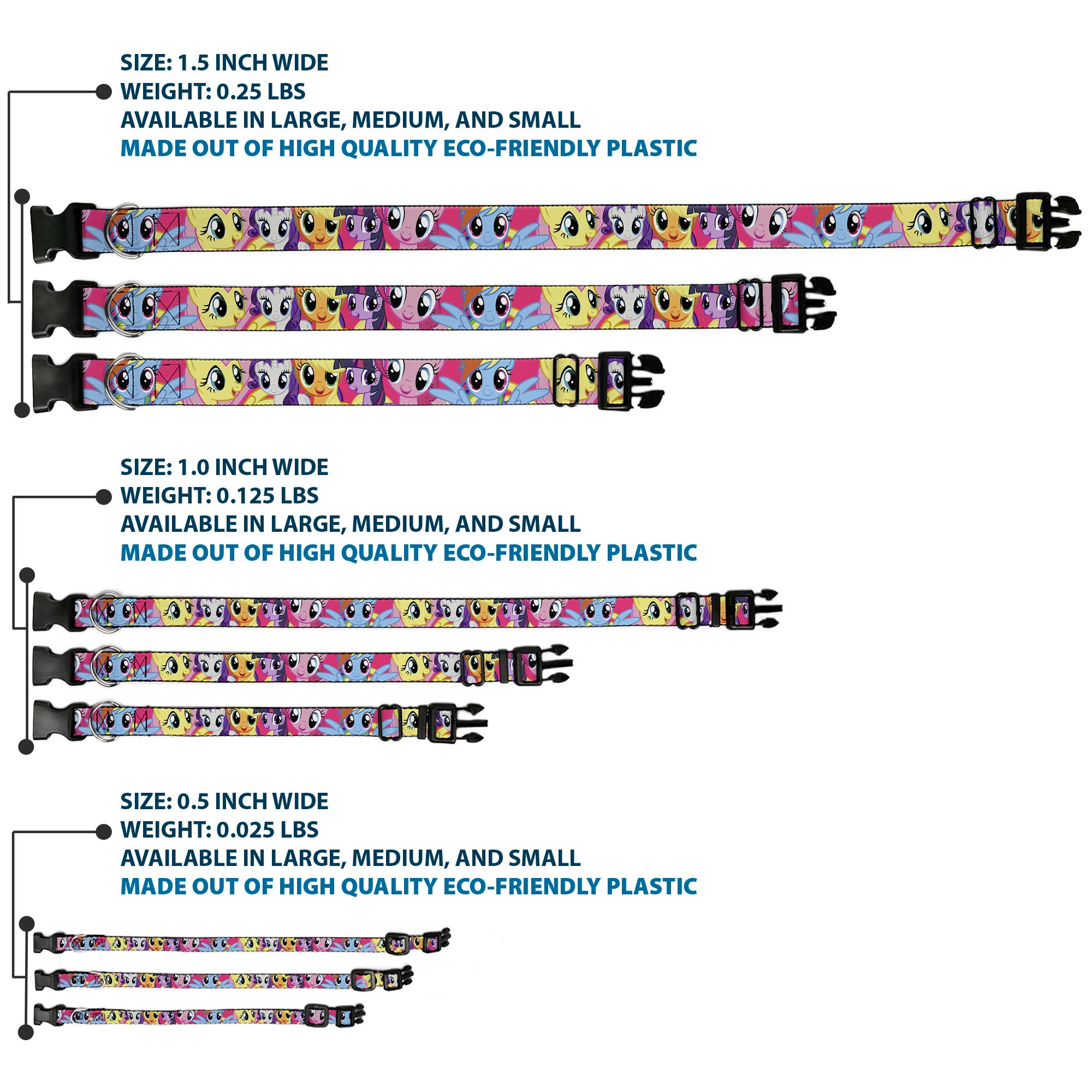 Plastic Clip Collar - My Little Pony Mane Six Eye Expressions Close-Up Multi Color Plastic Clip Collars My Little Pony