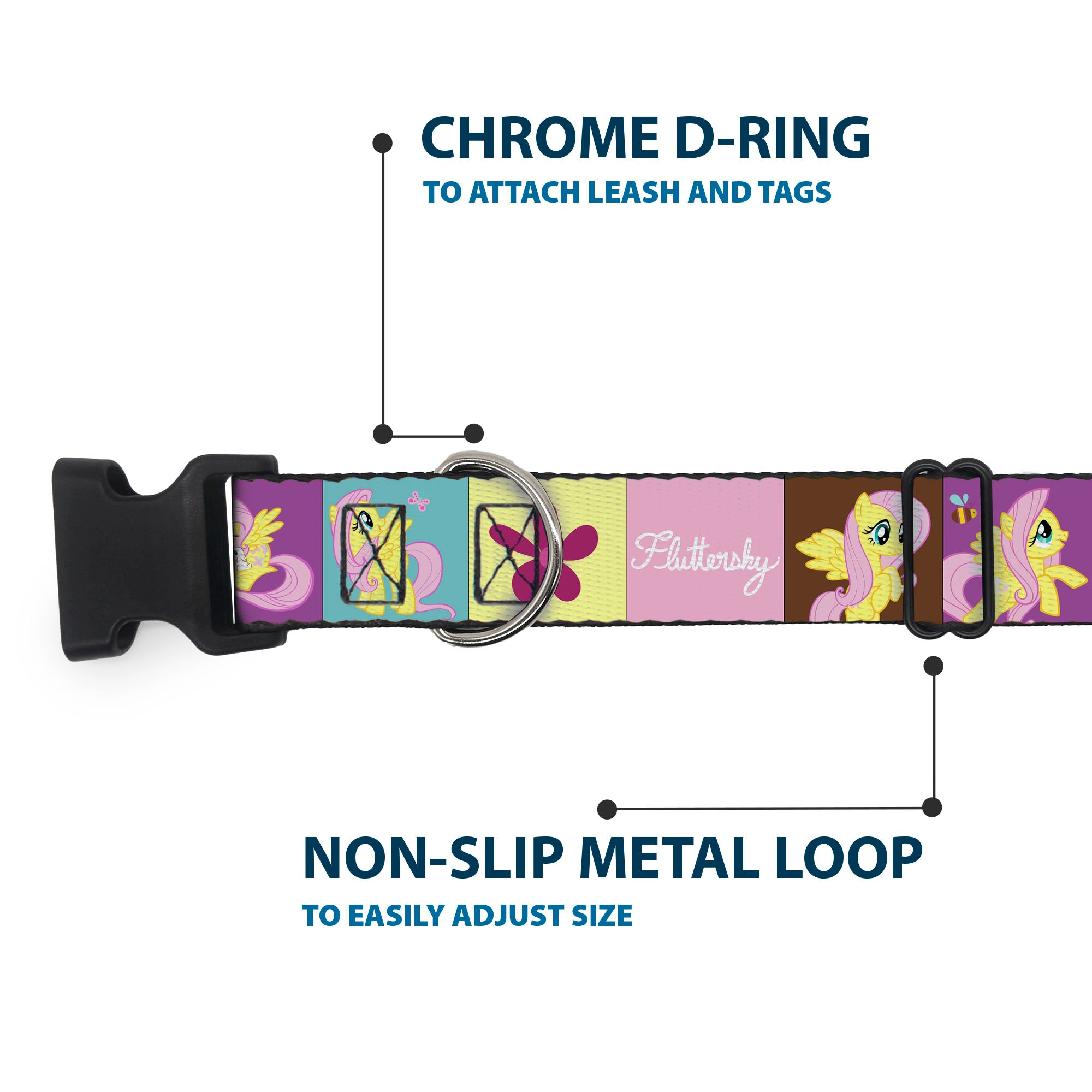 Plastic Clip Collar - FLUTTERSHY Text and Pose Blocks Multi Color