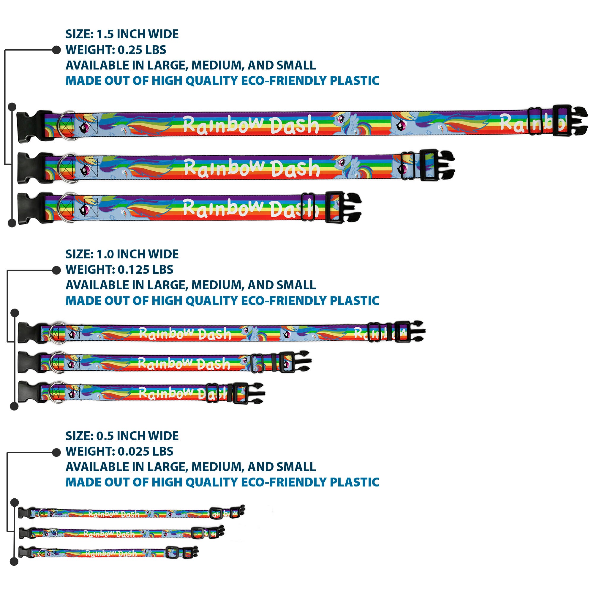 Plastic Clip Collar - RAINBOW DASH Text and Poses Rainbow Streak