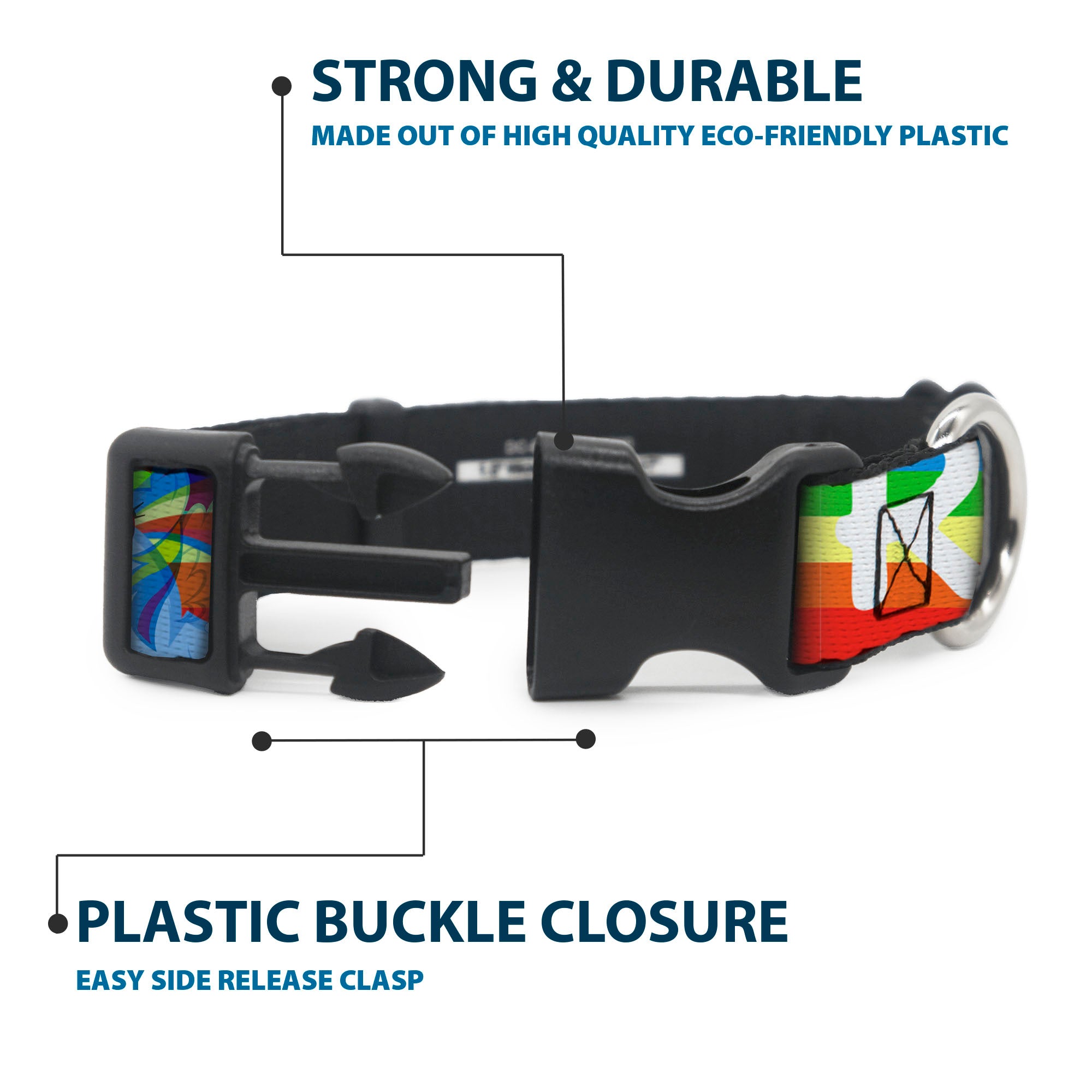 Plastic Clip Collar - RAINBOW DASH Text and Poses Rainbow Streak