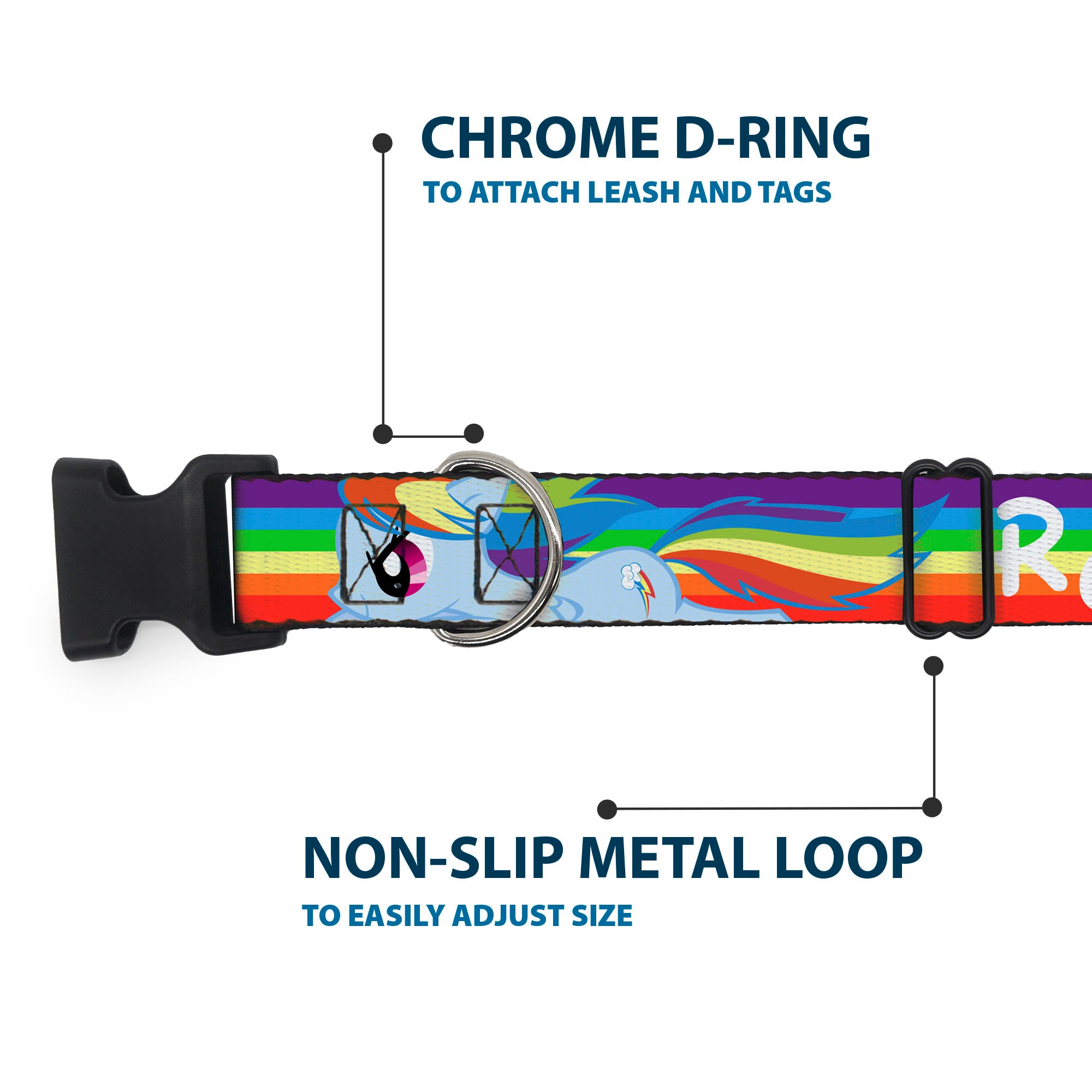 Plastic Clip Collar - RAINBOW DASH Text and Poses Rainbow Streak