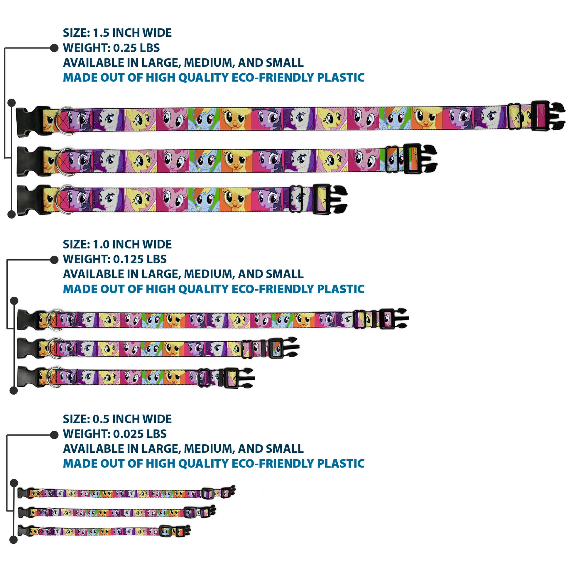 Plastic Clip Collar - My Little Pony Mane Six Ponies Expressions Blocks Multi Color Plastic Clip Collars My Little Pony