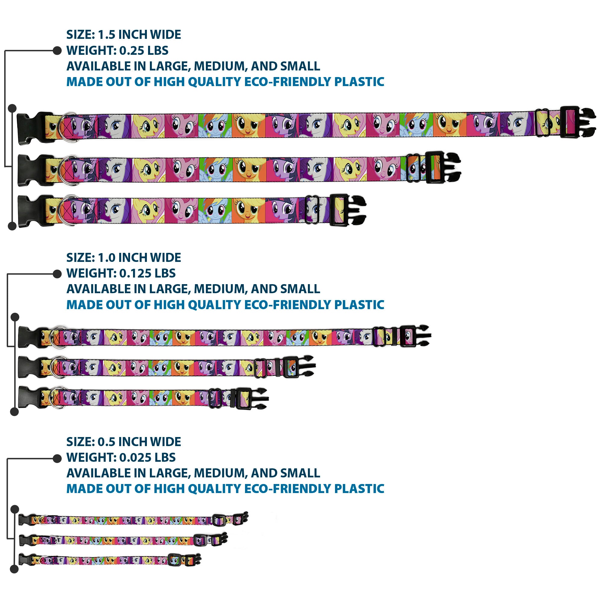 Plastic Clip Collar - My Little Pony Mane Six Ponies Expressions Blocks Multi Color Plastic Clip Collars My Little Pony