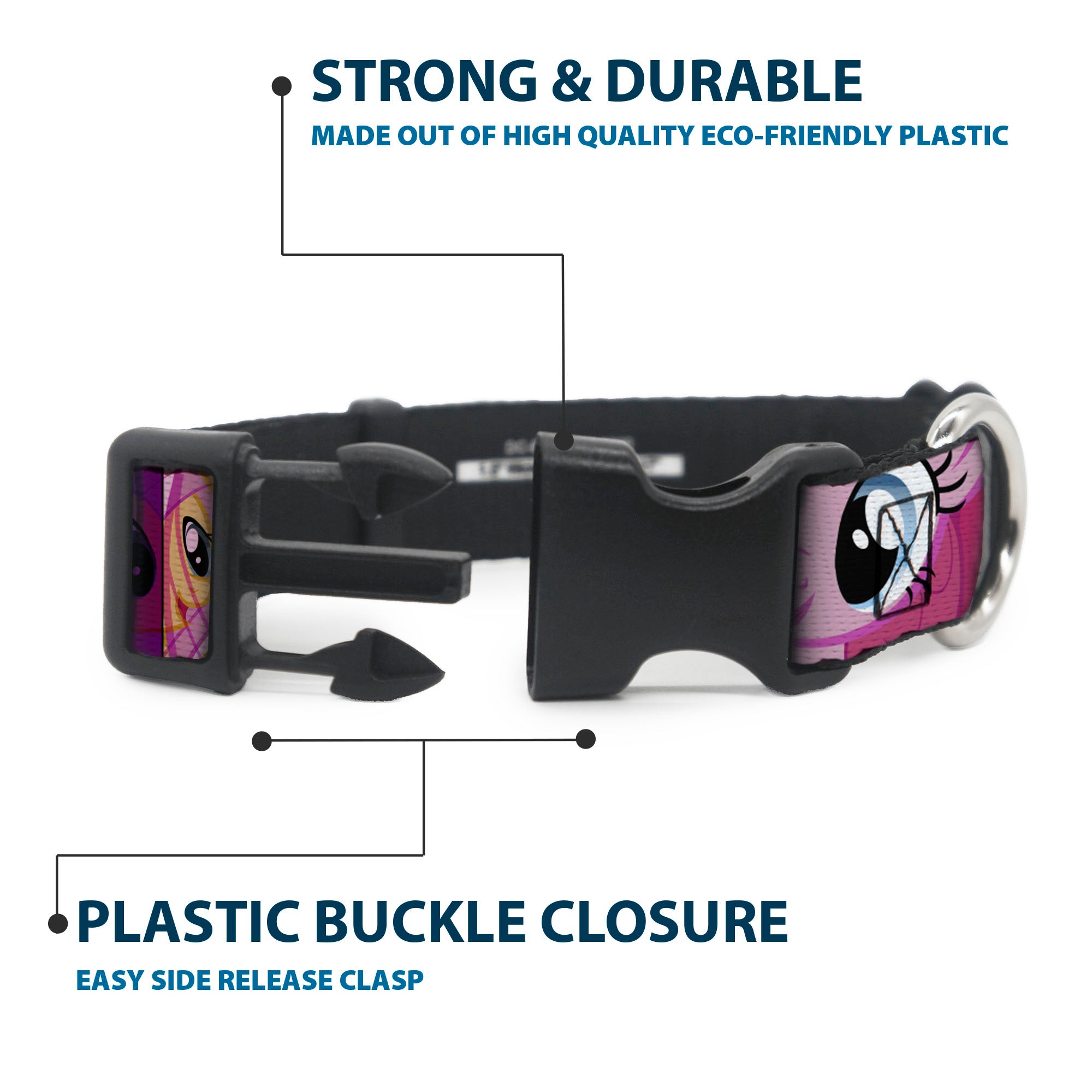 Plastic Clip Collar - My Little Pony Mane Six Ponies Expressions Blocks Multi Color Plastic Clip Collars My Little Pony