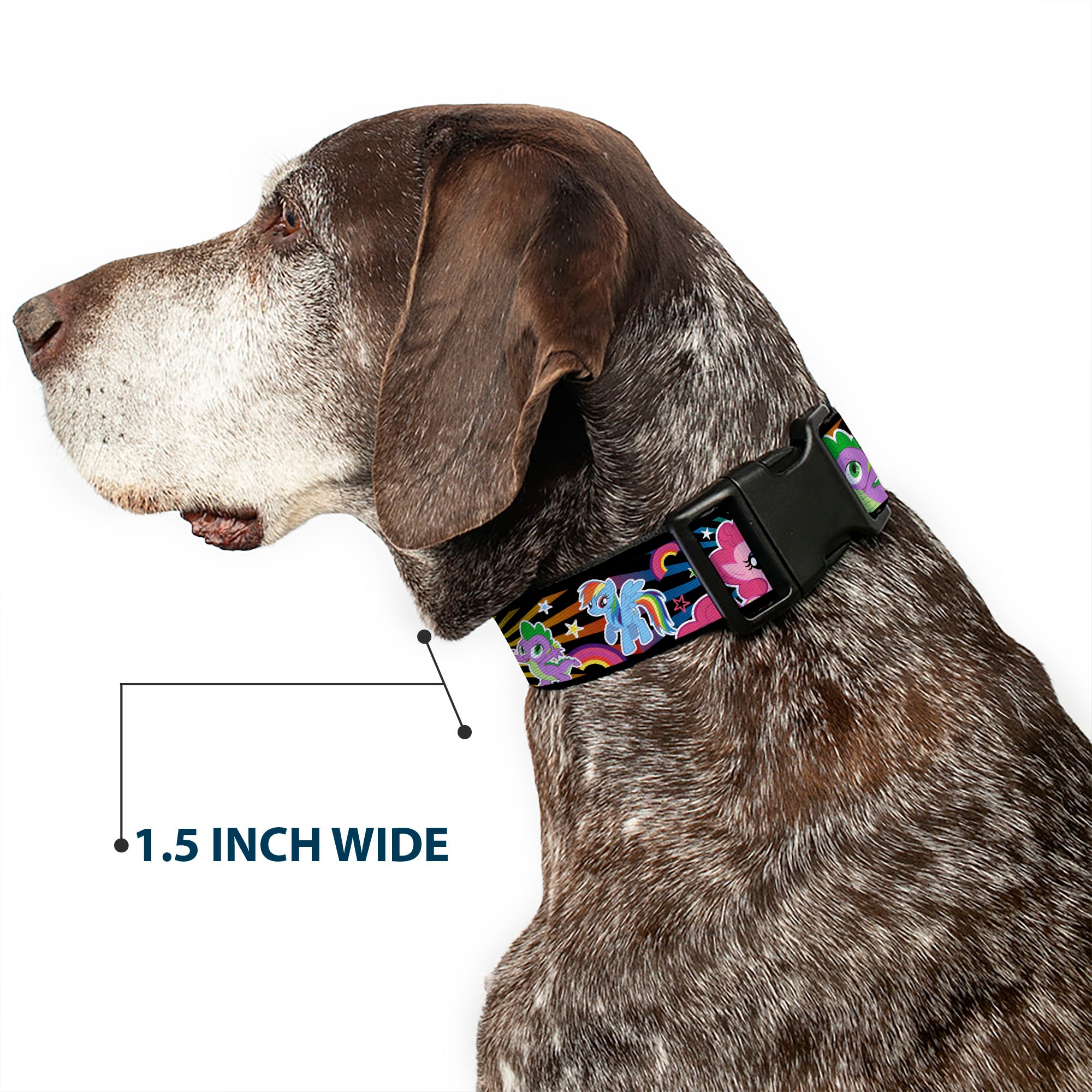 Plastic Clip Collar - My Little Pony Three Ponies and Spike Sunburst Collage Black/Multi Color Plastic Clip Collars My Little Pony