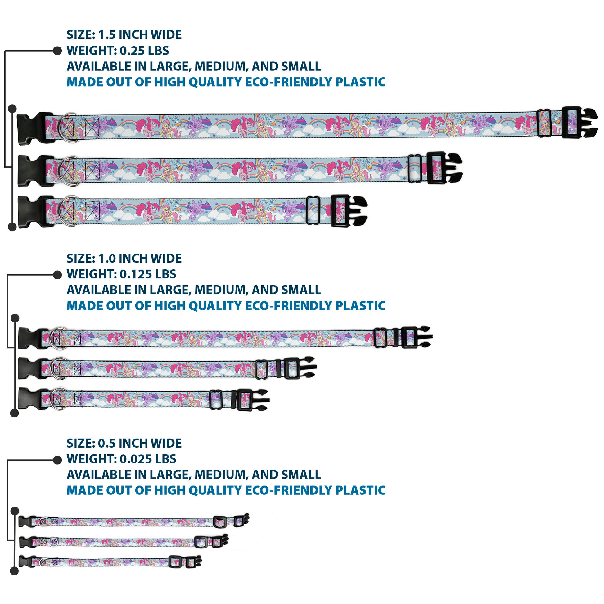 Plastic Clip Collar - My Little Pony Four Ponies and Rainbows Multi Pastel Plastic Clip Collars My Little Pony