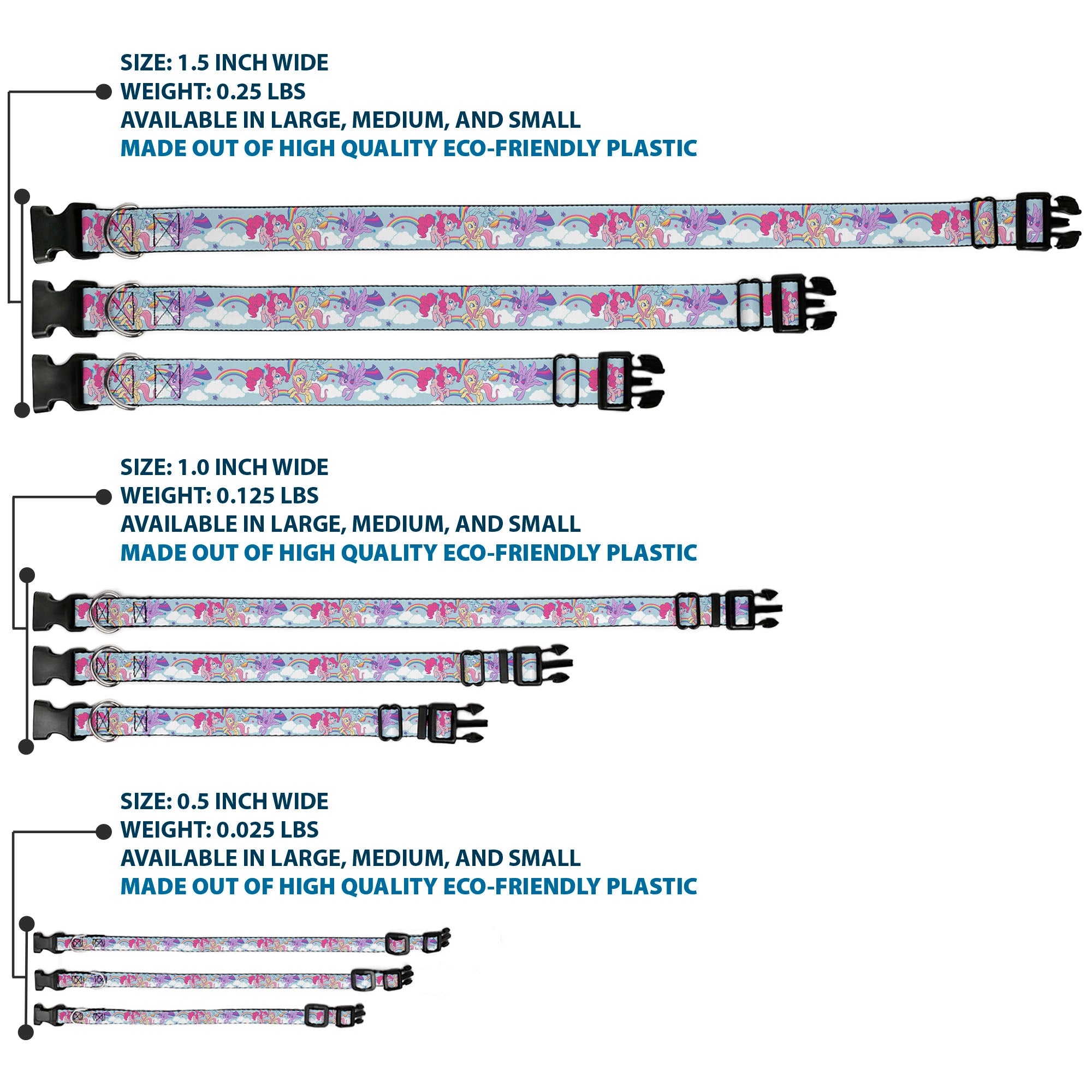 Plastic Clip Collar - My Little Pony Four Ponies and Rainbows Multi Pastel Plastic Clip Collars My Little Pony