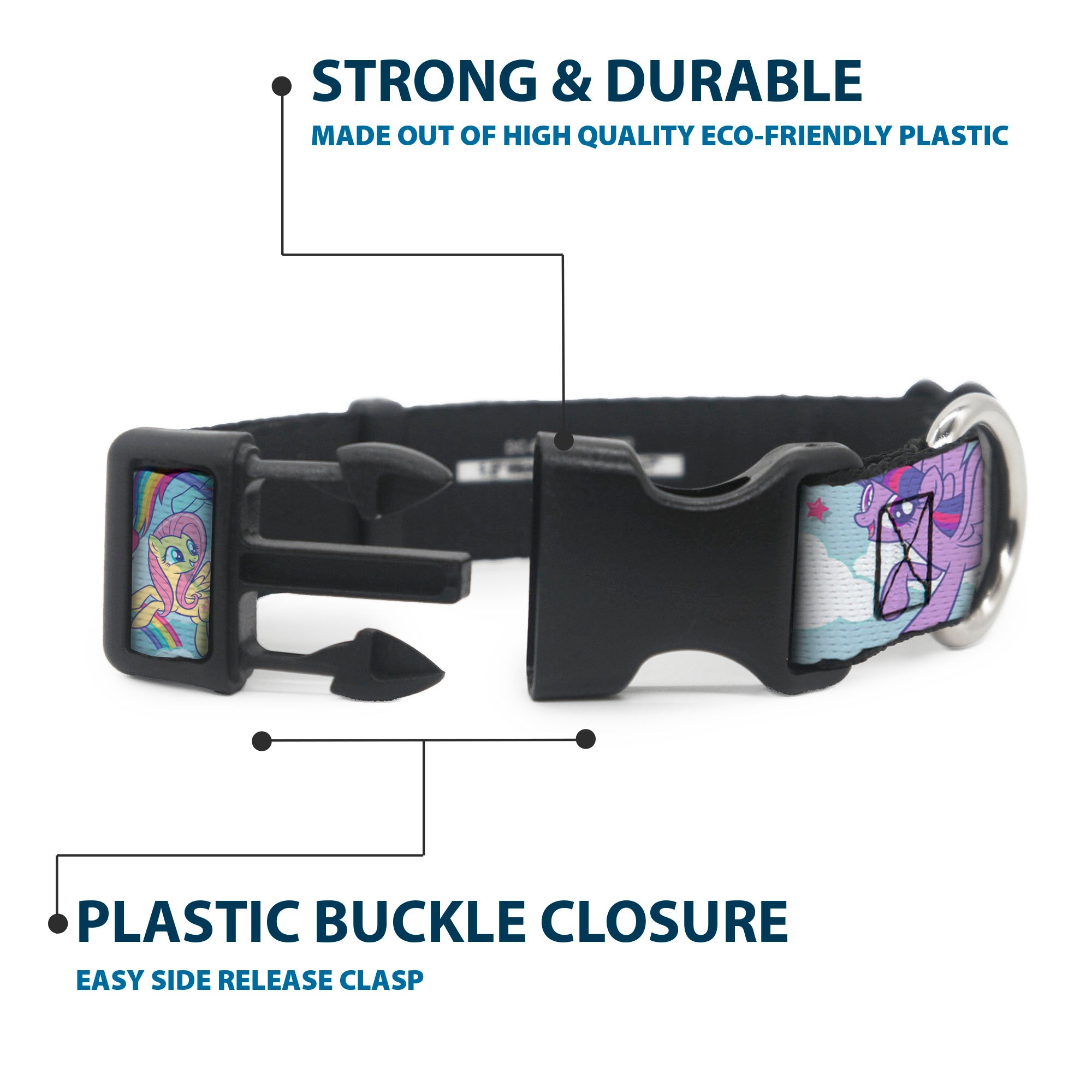 Plastic Clip Collar - My Little Pony Four Ponies and Rainbows Multi Pastel Plastic Clip Collars My Little Pony