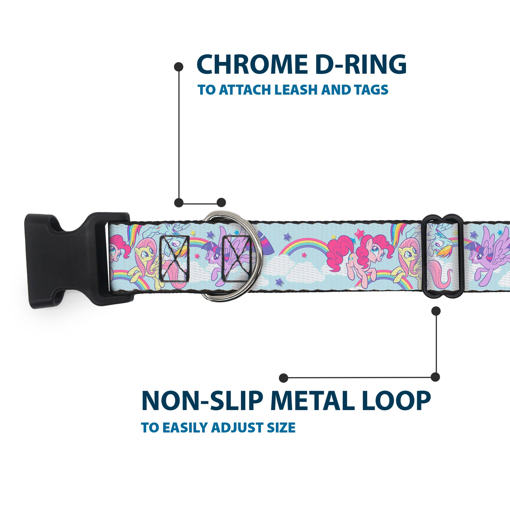 Plastic Clip Collar - My Little Pony Four Ponies and Rainbows Multi Pastel Plastic Clip Collars My Little Pony