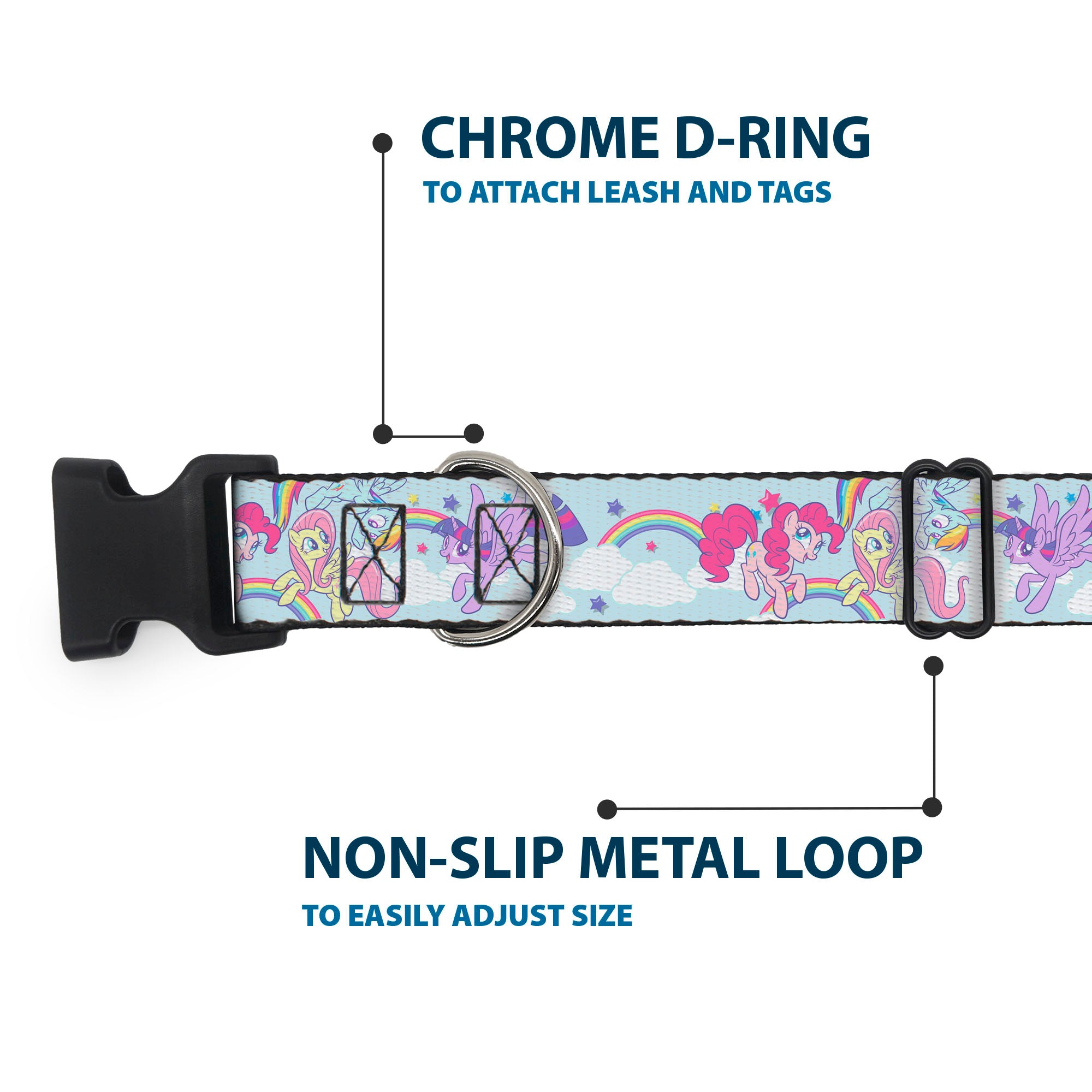 Plastic Clip Collar - My Little Pony Four Ponies and Rainbows Multi Pastel Plastic Clip Collars My Little Pony