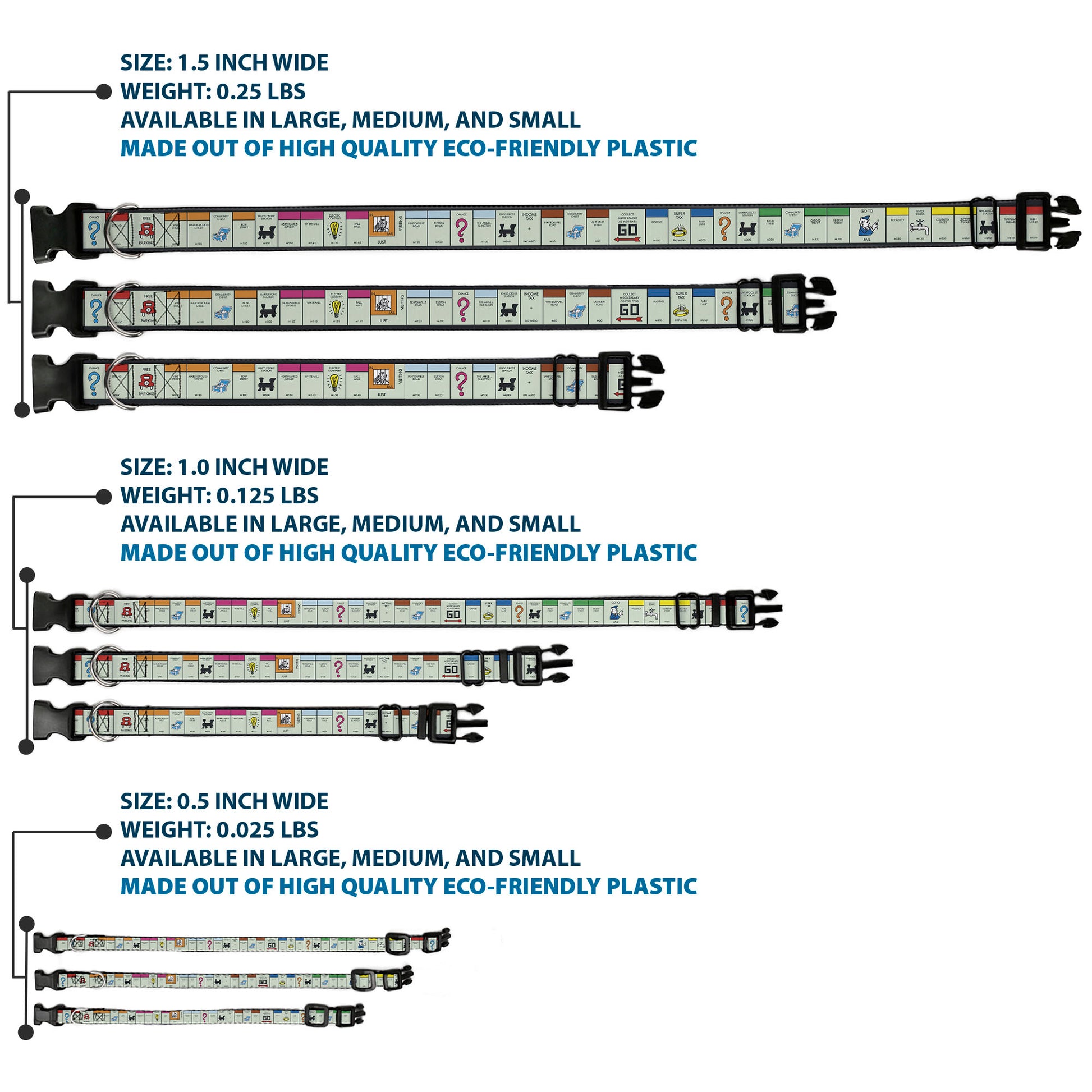 Plastic Clip Collar - Monopoly British UK Game Board Space Blocks Plastic Clip Collars Monopoly