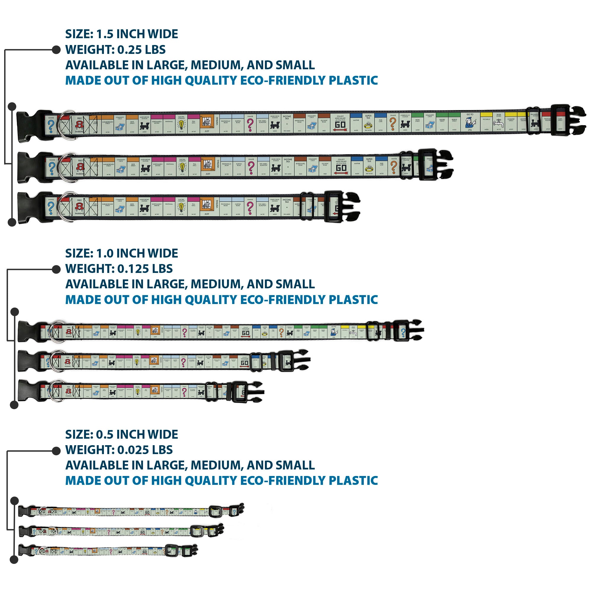 Plastic Clip Collar - Monopoly British UK Game Board Space Blocks Plastic Clip Collars Monopoly