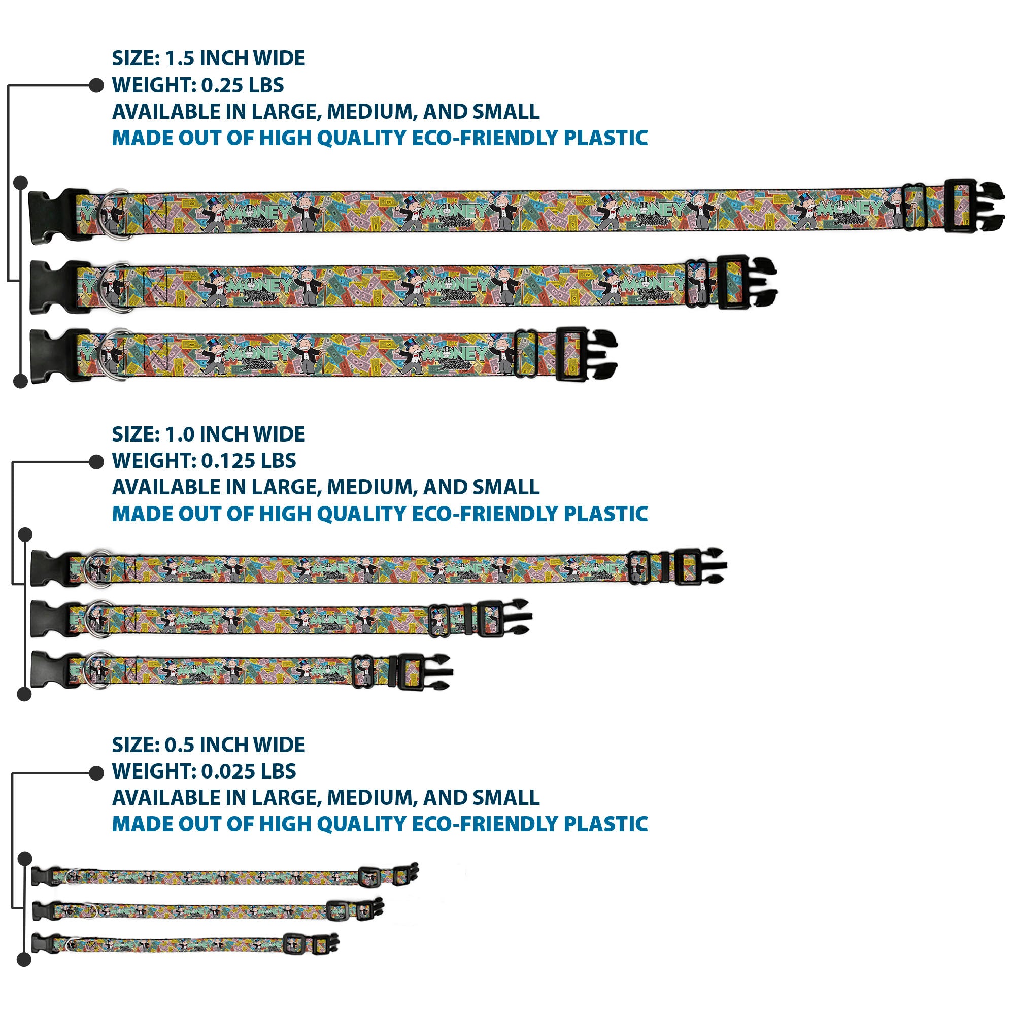 Plastic Clip Collar - Mr. Monopoly MONEY TALKS Poses Multi Color Plastic Clip Collars Monopoly