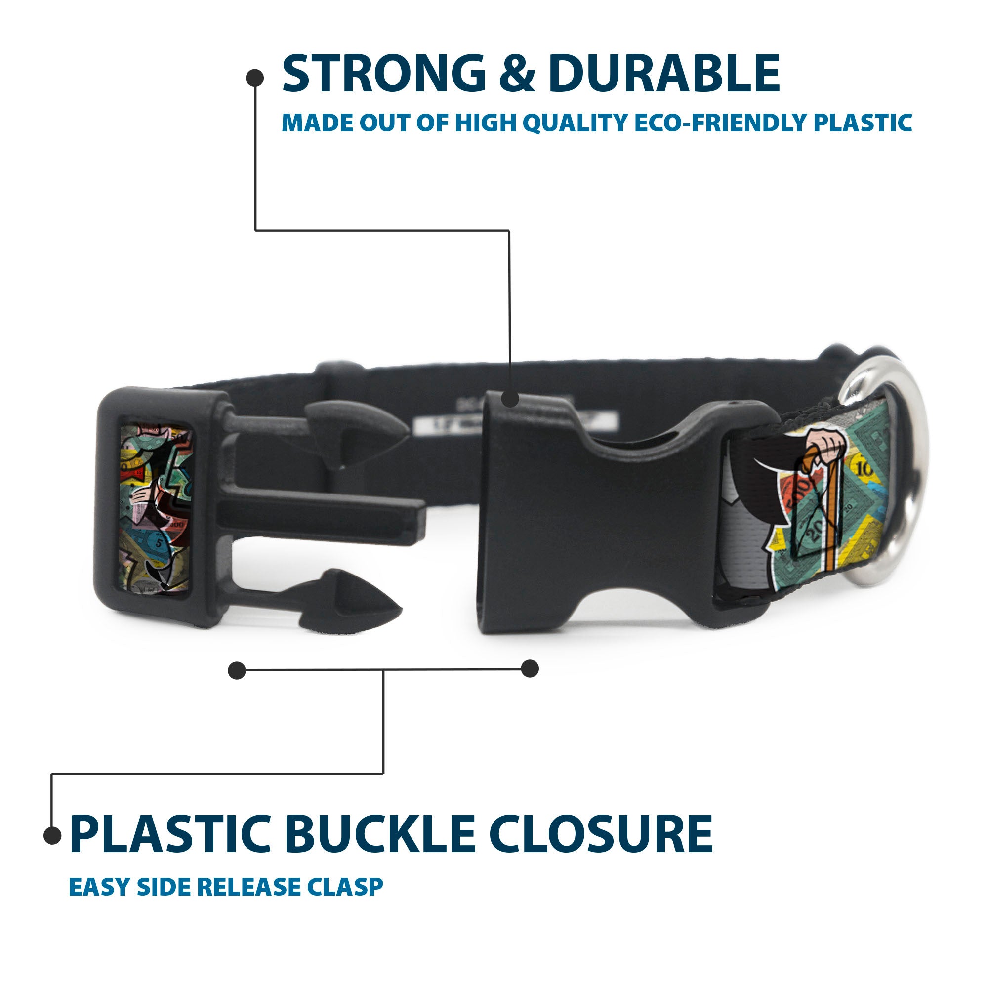 Plastic Clip Collar - Mr. Monopoly MONEY TALKS Poses Multi Color Plastic Clip Collars Monopoly