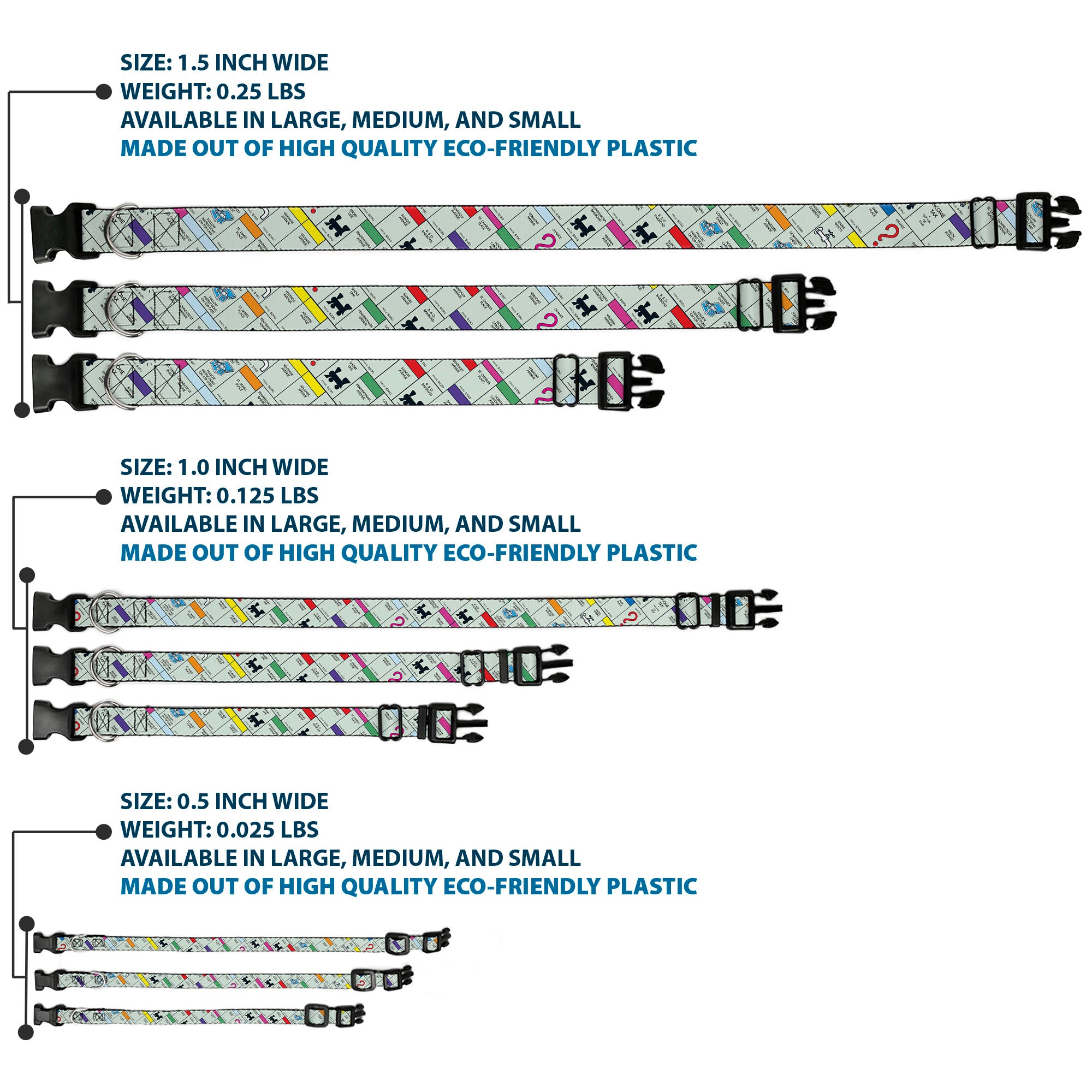 Plastic Clip Collar - Monopoly Game Board Spaces Collage Plastic Clip Collars Monopoly