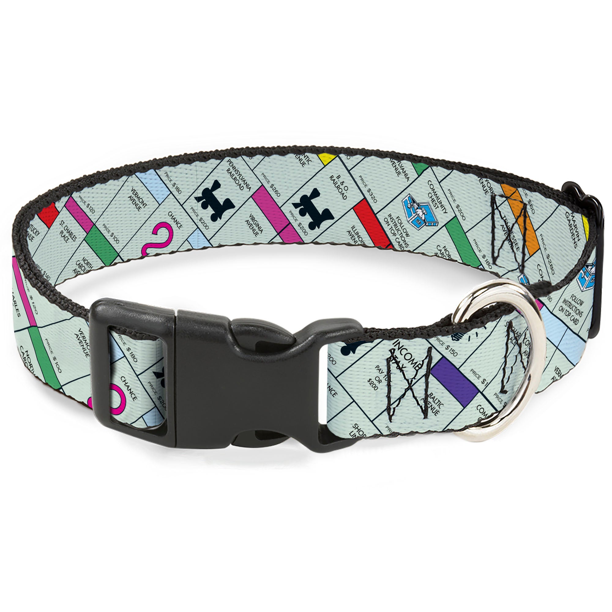 Plastic Clip Collar - Monopoly Game Board Spaces Collage Plastic Clip Collars Monopoly