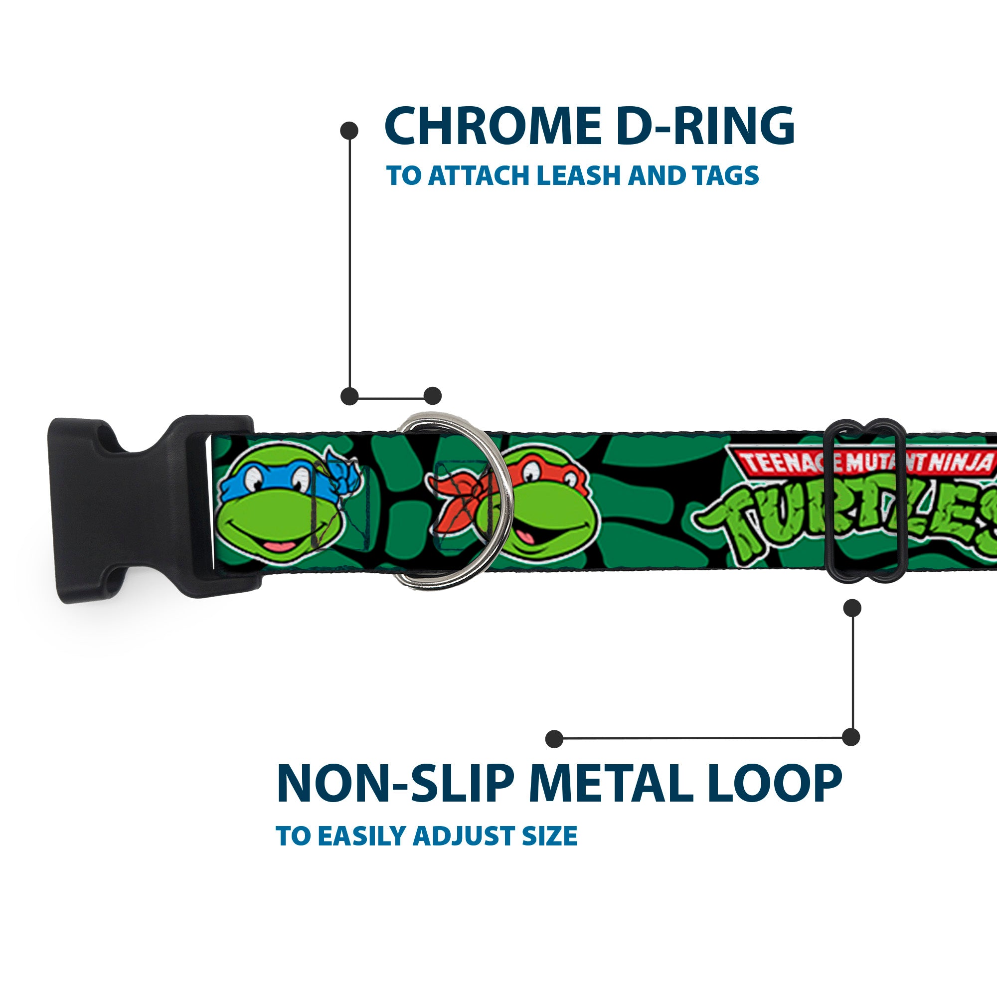 Plastic Clip Collar - Classic TEENAGE MUTANT NINJA TURTLES Turtle Faces Black/Green Turtle Shell Plastic Clip Collars Teenage Mutant Ninja Turtles