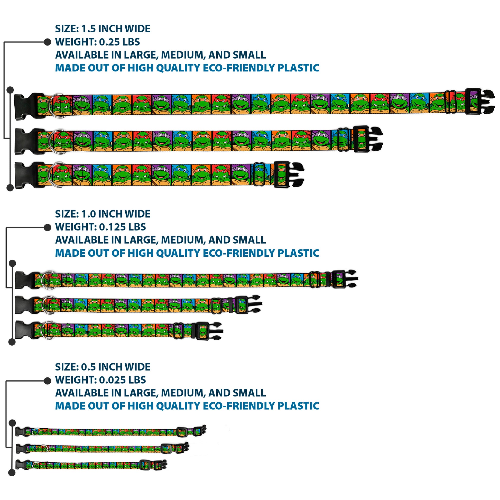 Plastic Clip Collar - Classic Teenage Mutant Ninja Turtles Face Blocks Black/Multi Color Plastic Clip Collars Teenage Mutant Ninja Turtles