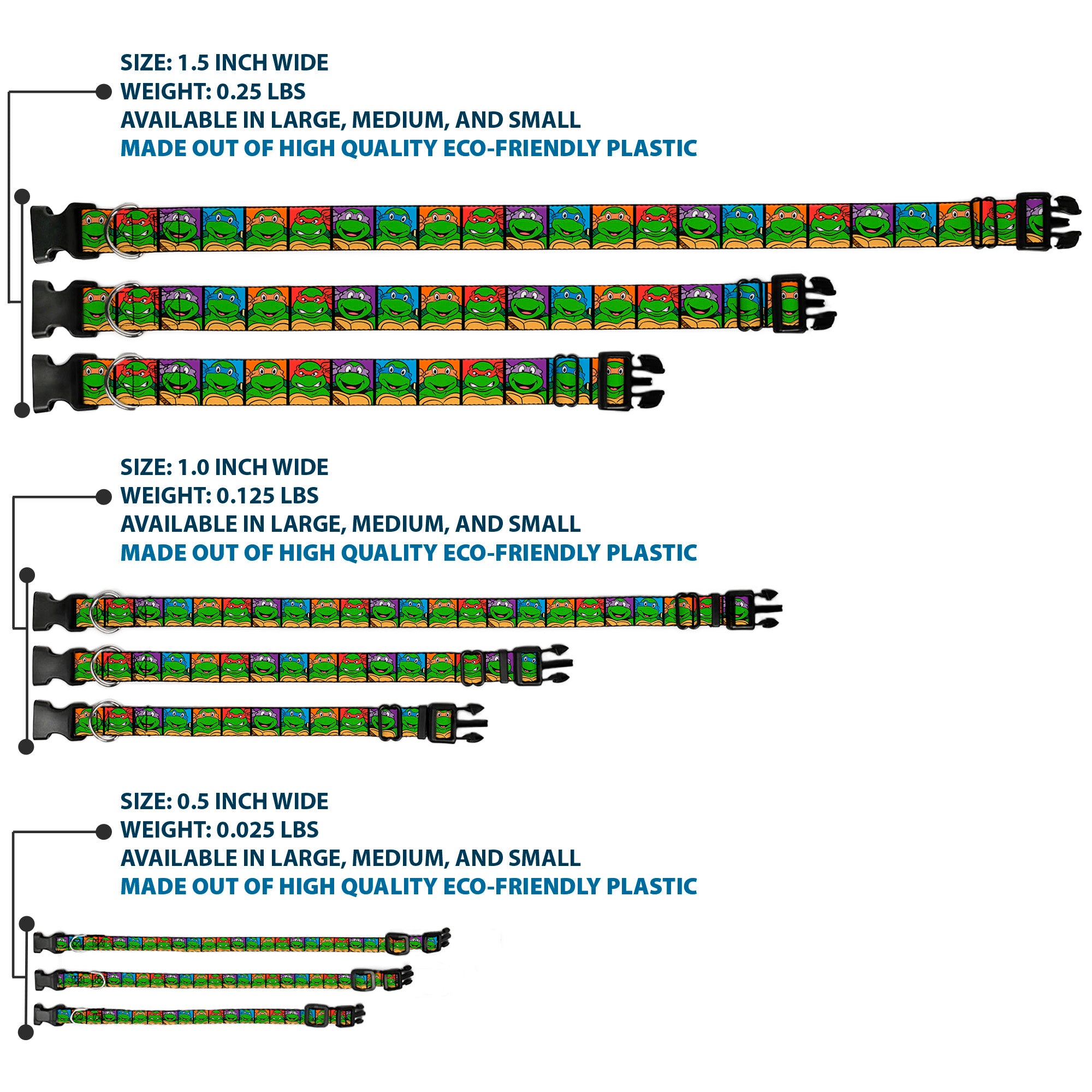 Plastic Clip Collar - Classic Teenage Mutant Ninja Turtles Face Blocks Black/Multi Color Plastic Clip Collars Teenage Mutant Ninja Turtles