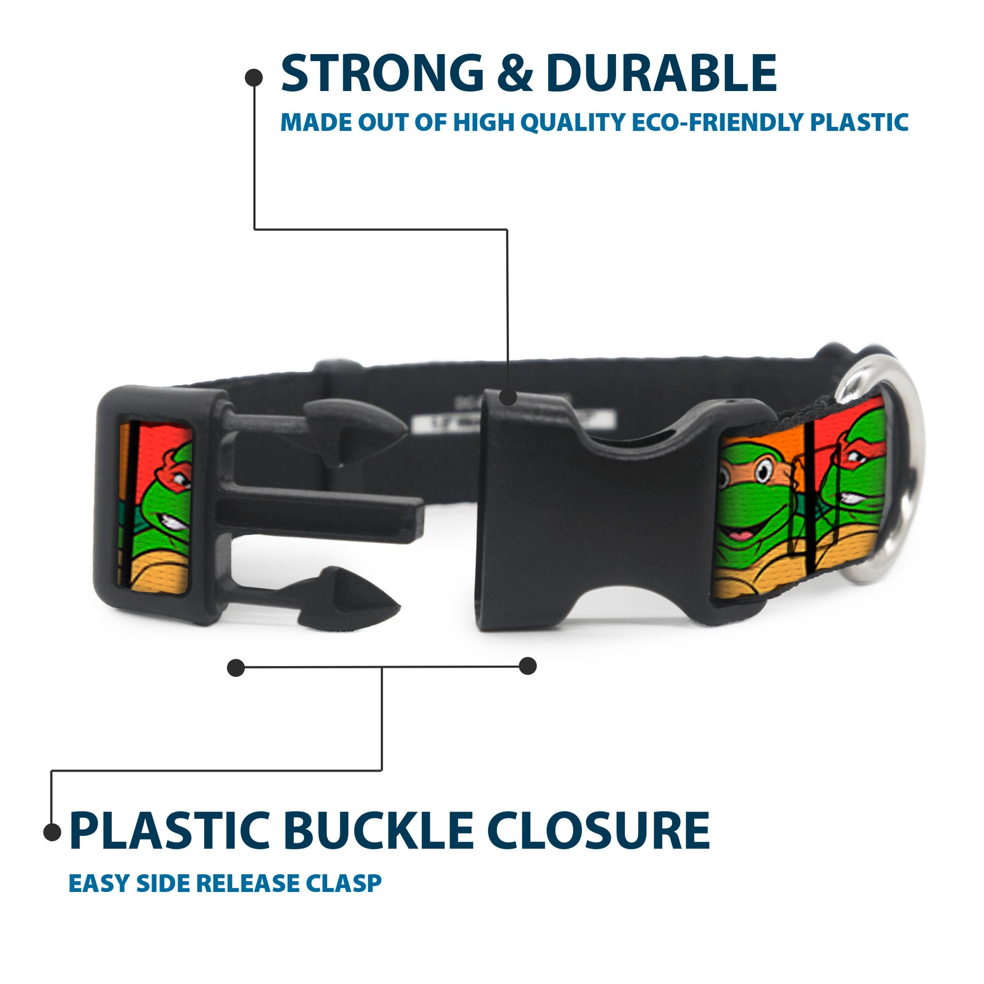 Plastic Clip Collar - Classic Teenage Mutant Ninja Turtles Face Blocks Black/Multi Color Plastic Clip Collars Teenage Mutant Ninja Turtles