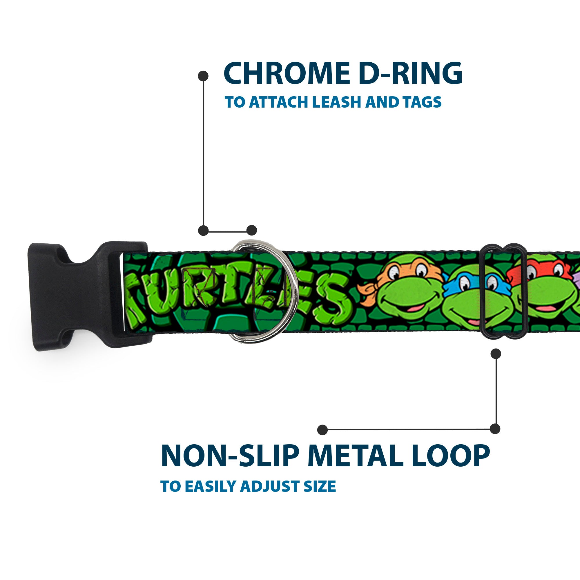 Plastic Clip Collar - Classic Teenage Mutant Ninja Turtles Group Faces/TURTLES Turtle Shell Black/Green Plastic Clip Collars Teenage Mutant Ninja Turtles