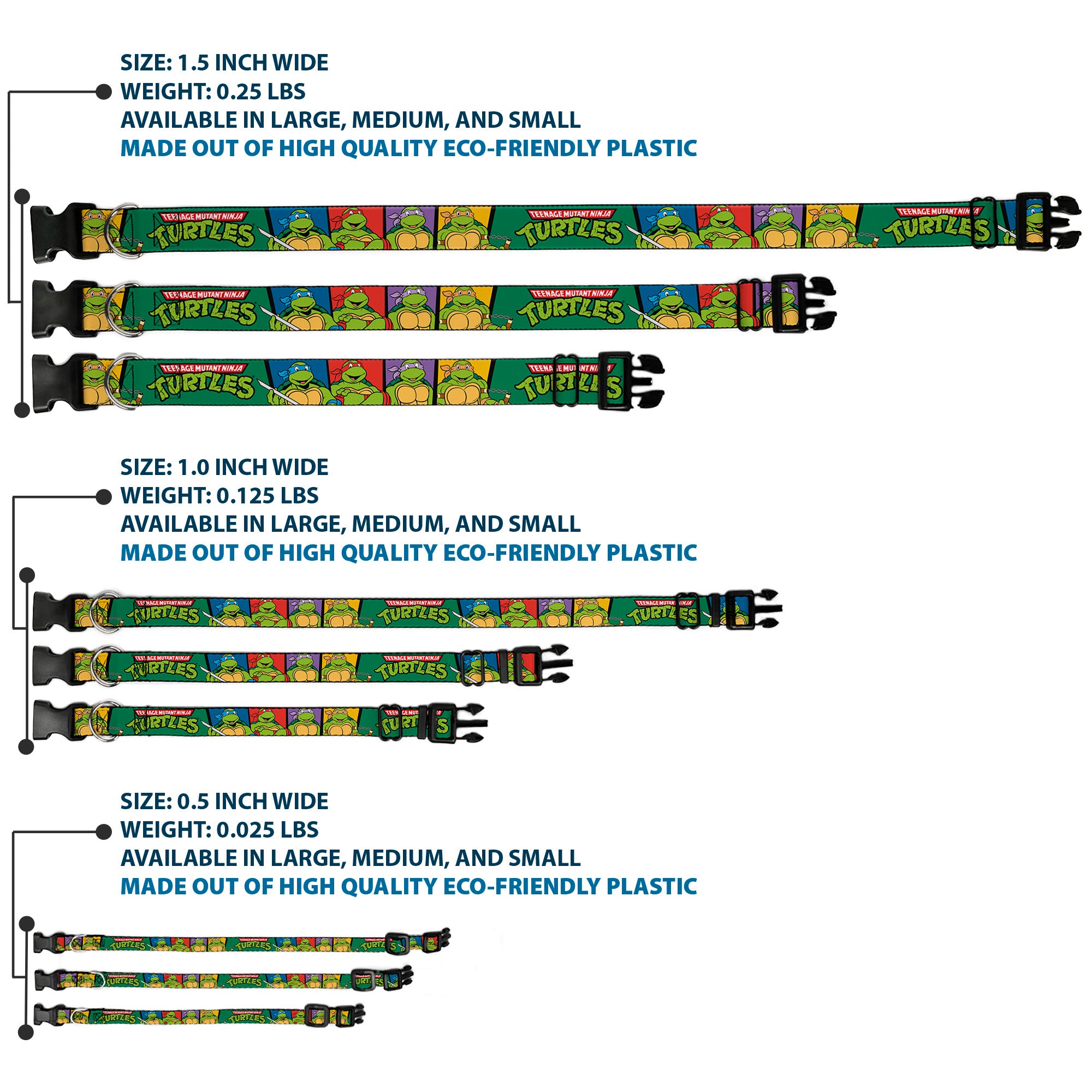 Plastic Clip Collar - Classic TEENAGE MUTANT NINJA TURTLES Group Pose3/TMNT Logo Green/Multi Color Plastic Clip Collars Teenage Mutant Ninja Turtles