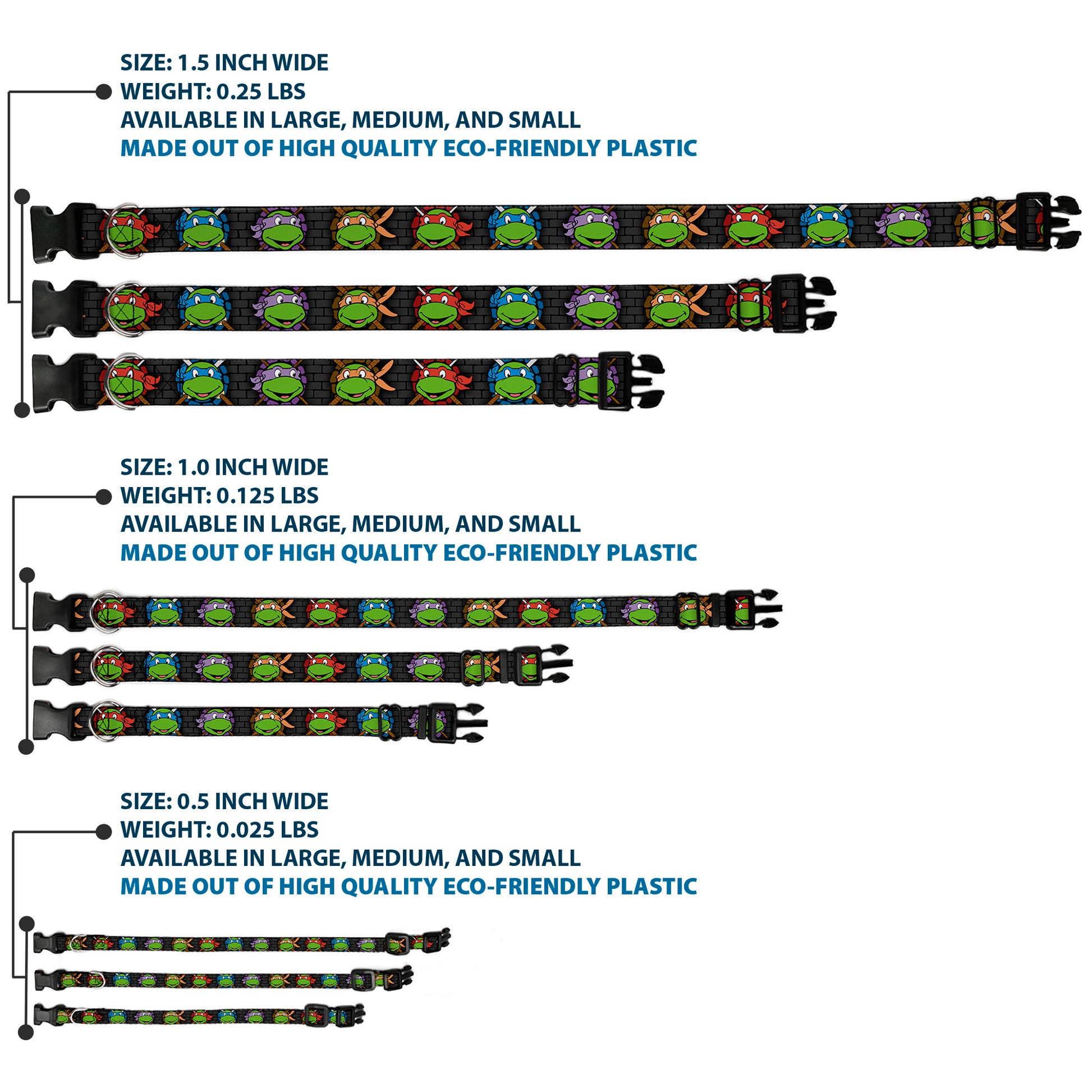Plastic Clip Collar - Classic Teenage Mutant Ninja Turtles Expessions/Battle Gear Gray/Multi Color Plastic Clip Collars Teenage Mutant Ninja Turtles