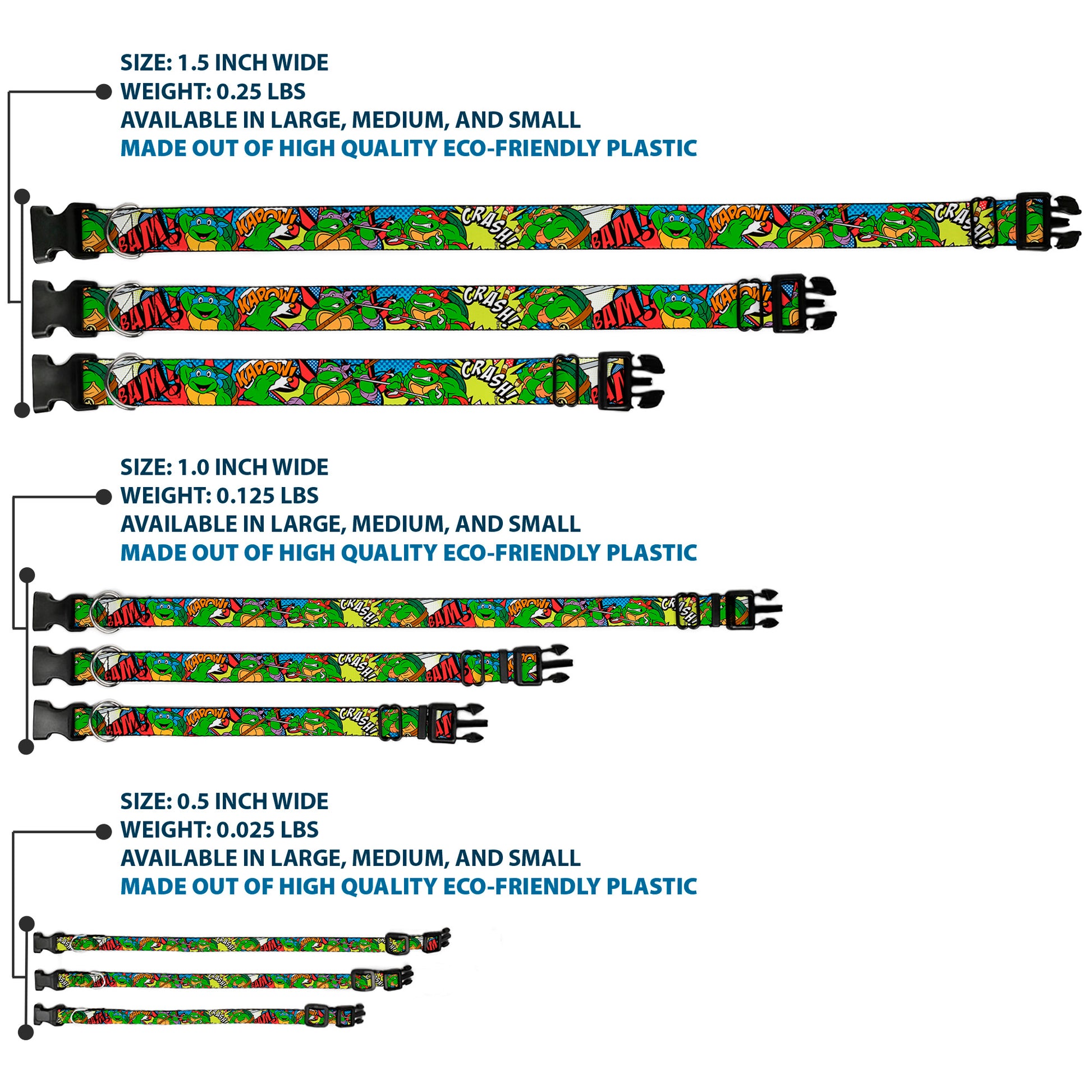 Plastic Clip Collar - Classic Teenage Mutant Ninja Turtles Action Poses/Action Bubbles Dots Blues Plastic Clip Collars Teenage Mutant Ninja Turtles