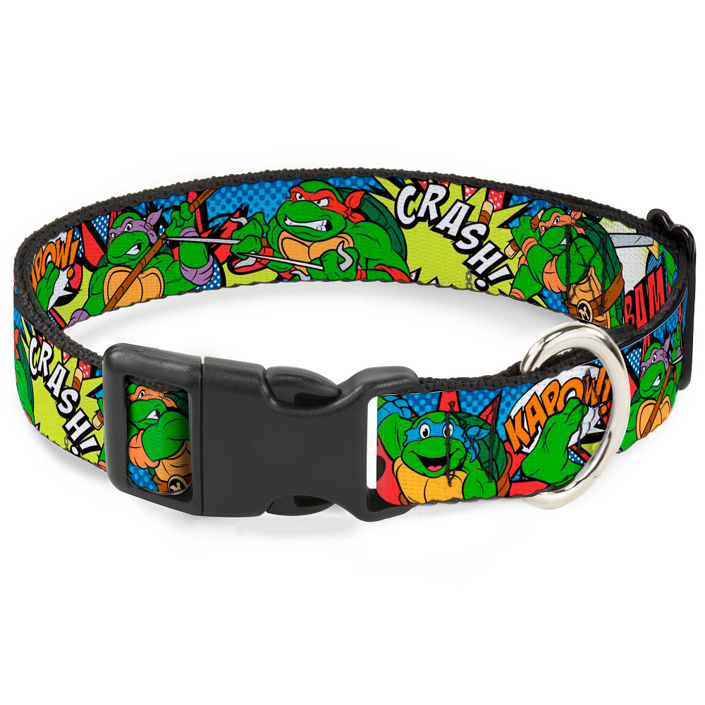 Plastic Clip Collar - Classic Teenage Mutant Ninja Turtles Action Poses/Action Bubbles Dots Blues Plastic Clip Collars Teenage Mutant Ninja Turtles