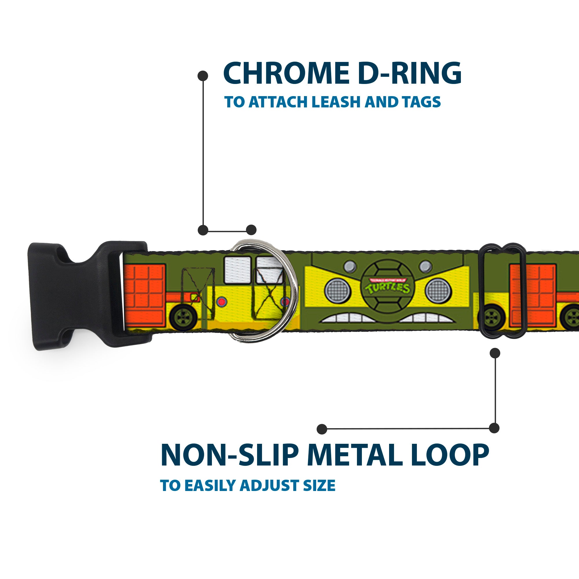 Plastic Clip Collar - Classic TMNT Ninja Turtles Party Van All Sides Green/Yellow/Orange Plastic Clip Collars Teenage Mutant Ninja Turtles