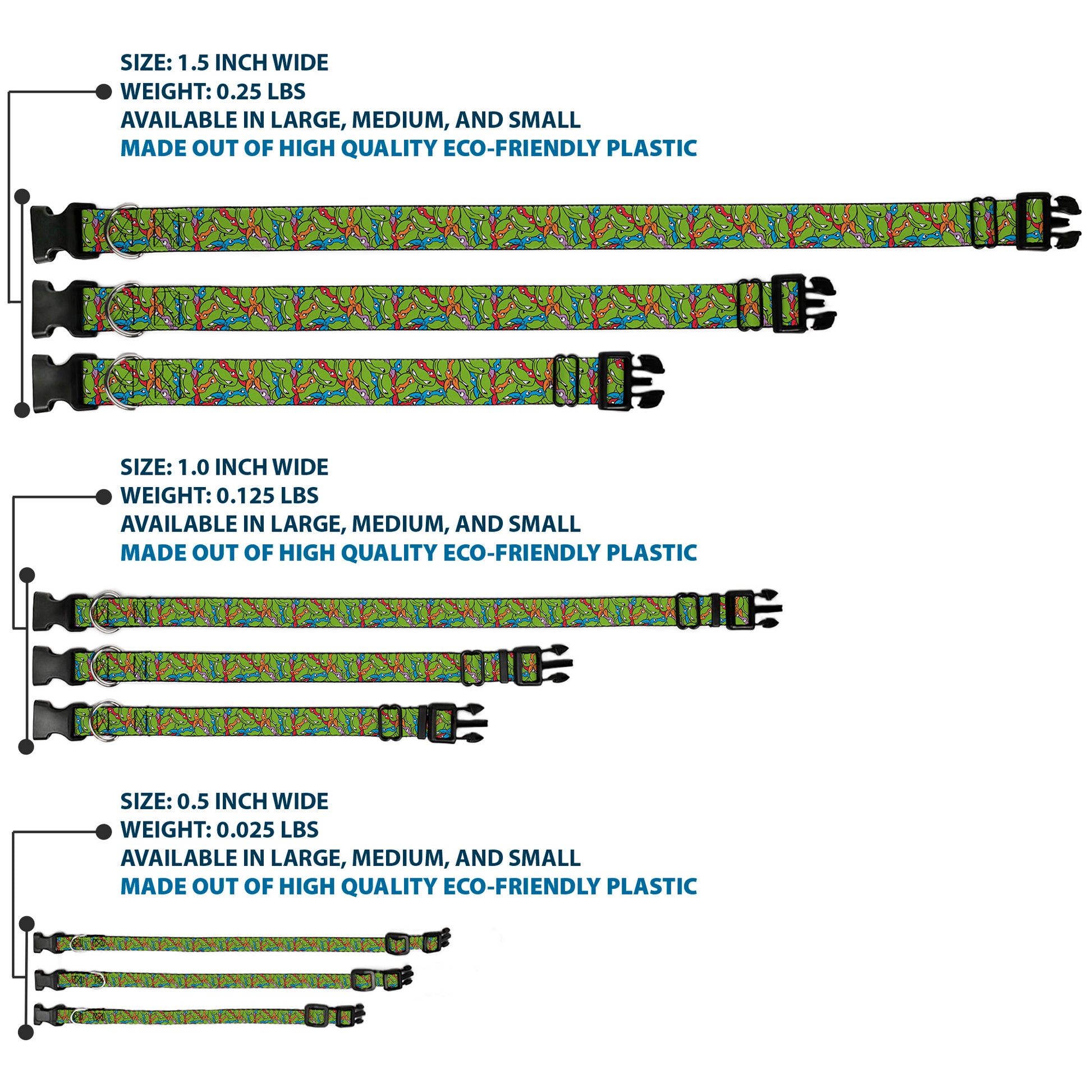 Plastic Clip Collar - Teenage Mutant Ninja Turtles Faces Stacked Green/Multi Color Plastic Clip Collars Teenage Mutant Ninja Turtles