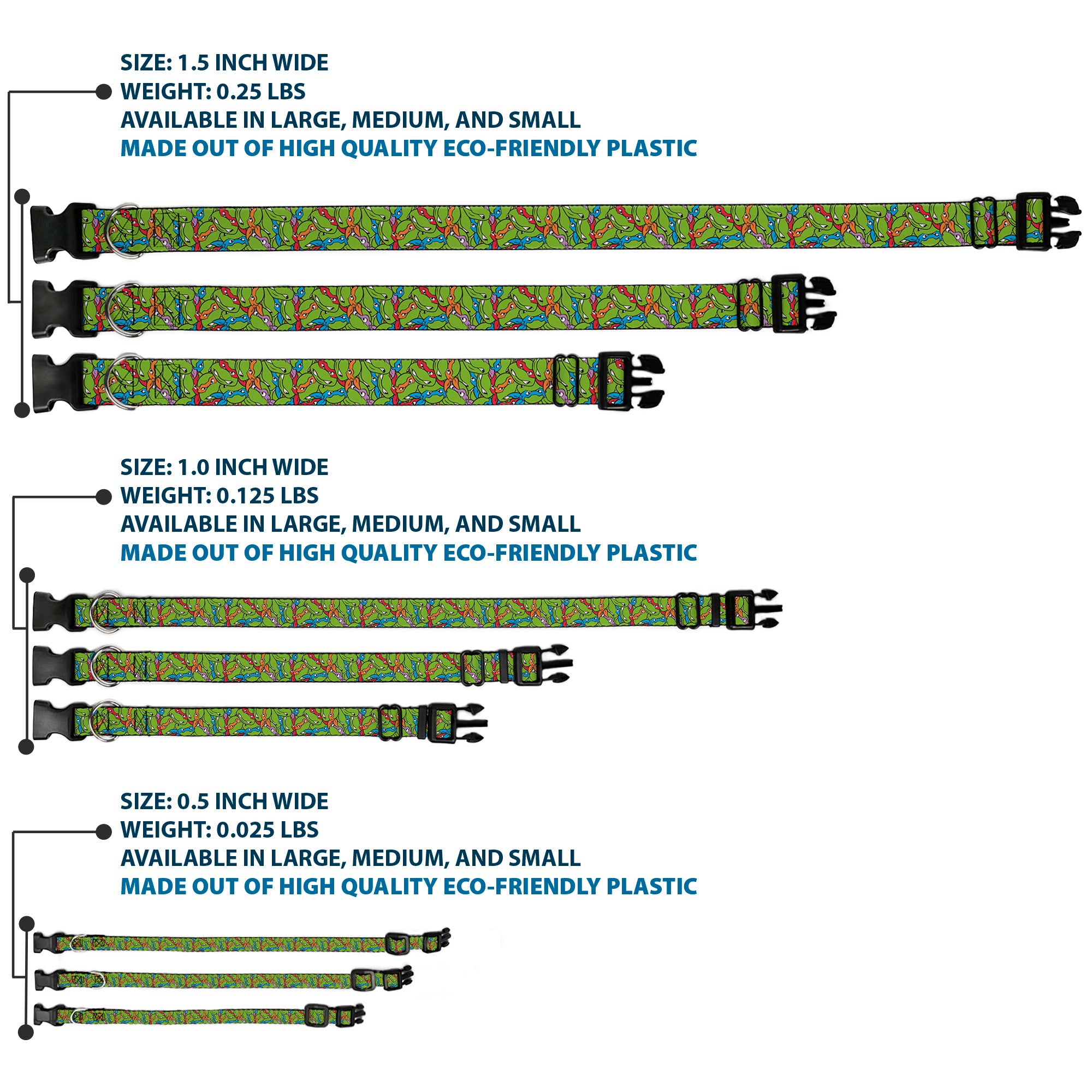 Plastic Clip Collar - Teenage Mutant Ninja Turtles Faces Stacked Green/Multi Color Plastic Clip Collars Teenage Mutant Ninja Turtles