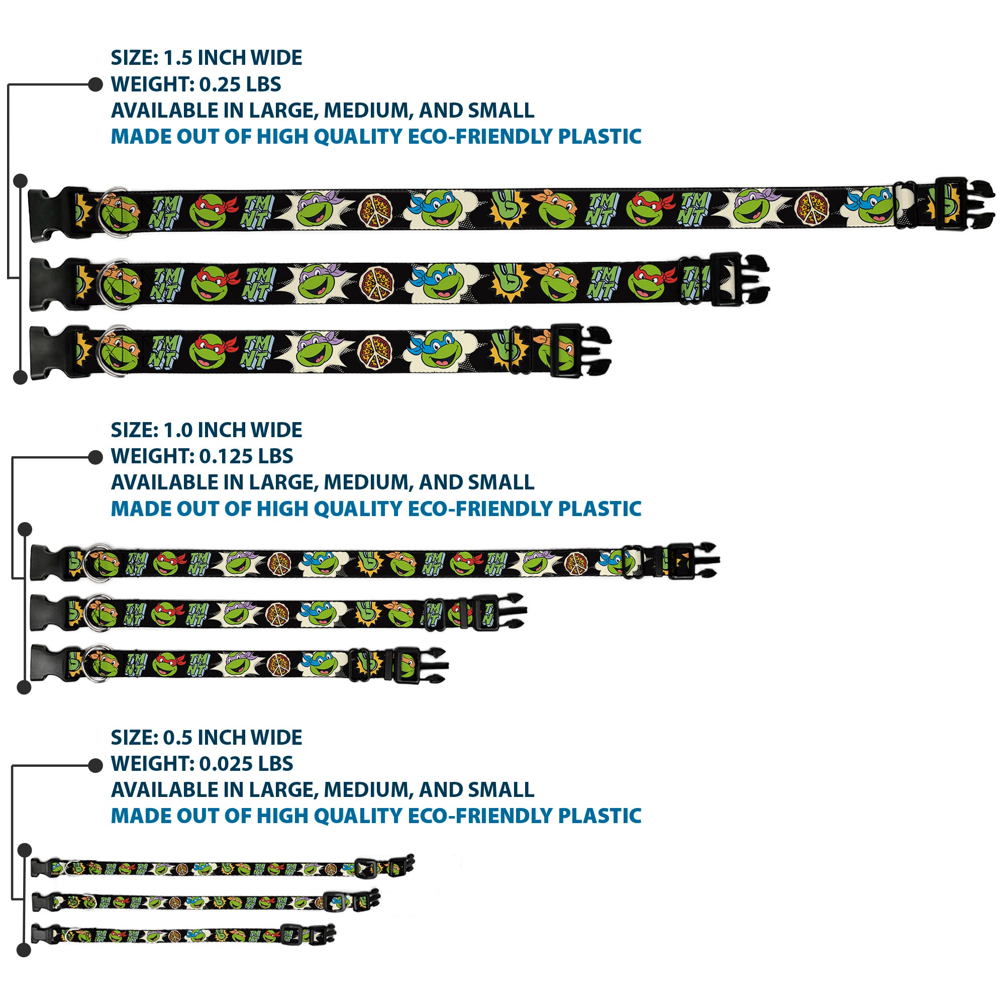 Plastic Clip Collar - Teenage Mutant Ninja Turtles Faces and Icons Black/Multi Color Plastic Clip Collars Teenage Mutant Ninja Turtles