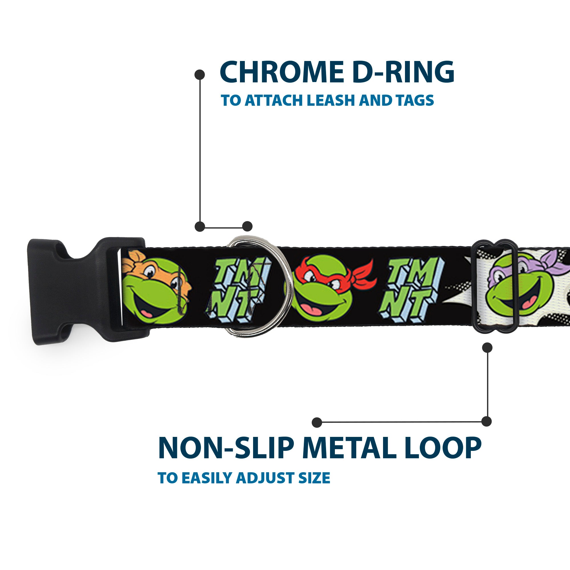Plastic Clip Collar - Teenage Mutant Ninja Turtles Faces and Icons Black/Multi Color Plastic Clip Collars Teenage Mutant Ninja Turtles