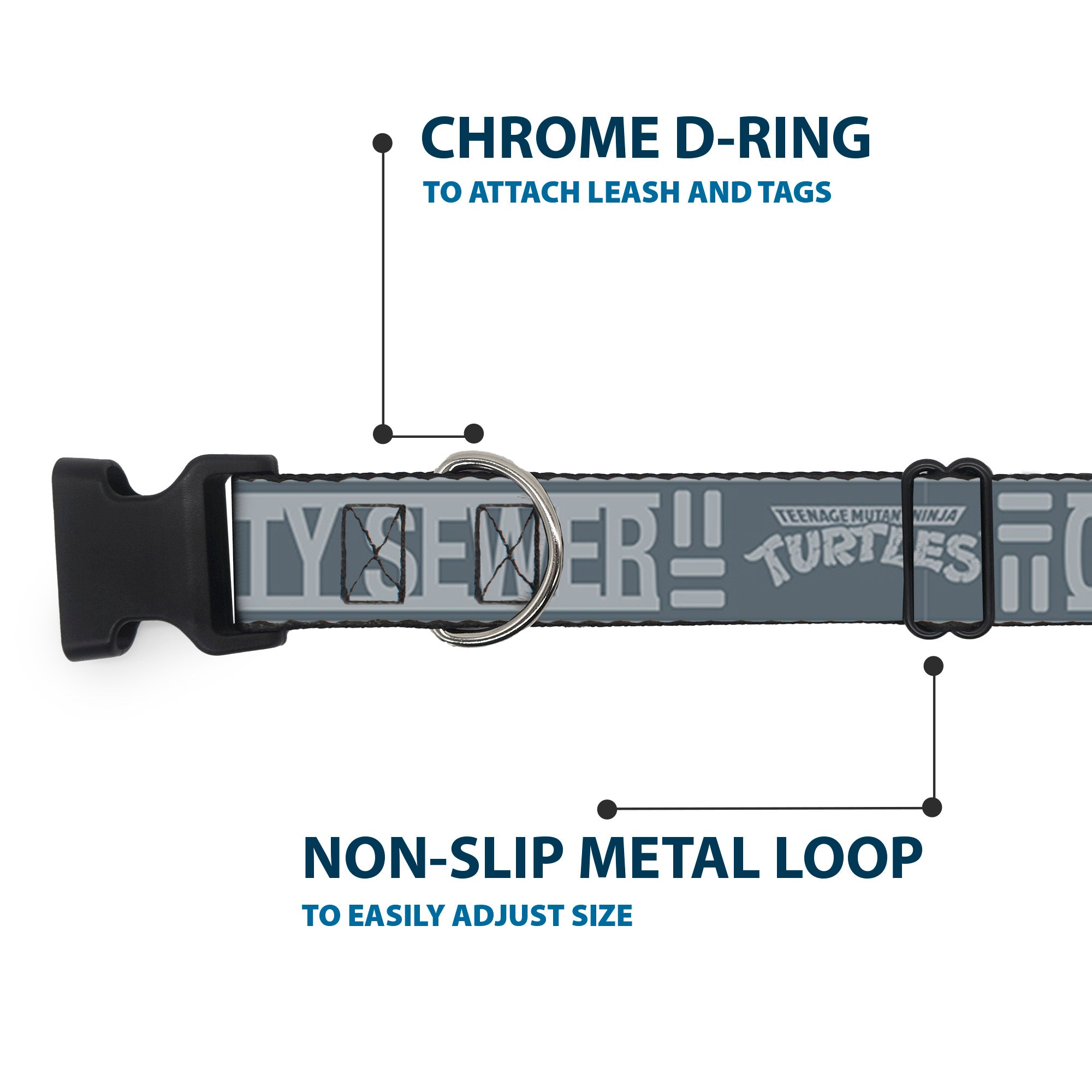 Plastic Clip Collar - TEENAGE MUTANT NINJA TURTLES CITY SEWER Title Logo Grays Plastic Clip Collars Teenage Mutant Ninja Turtles
