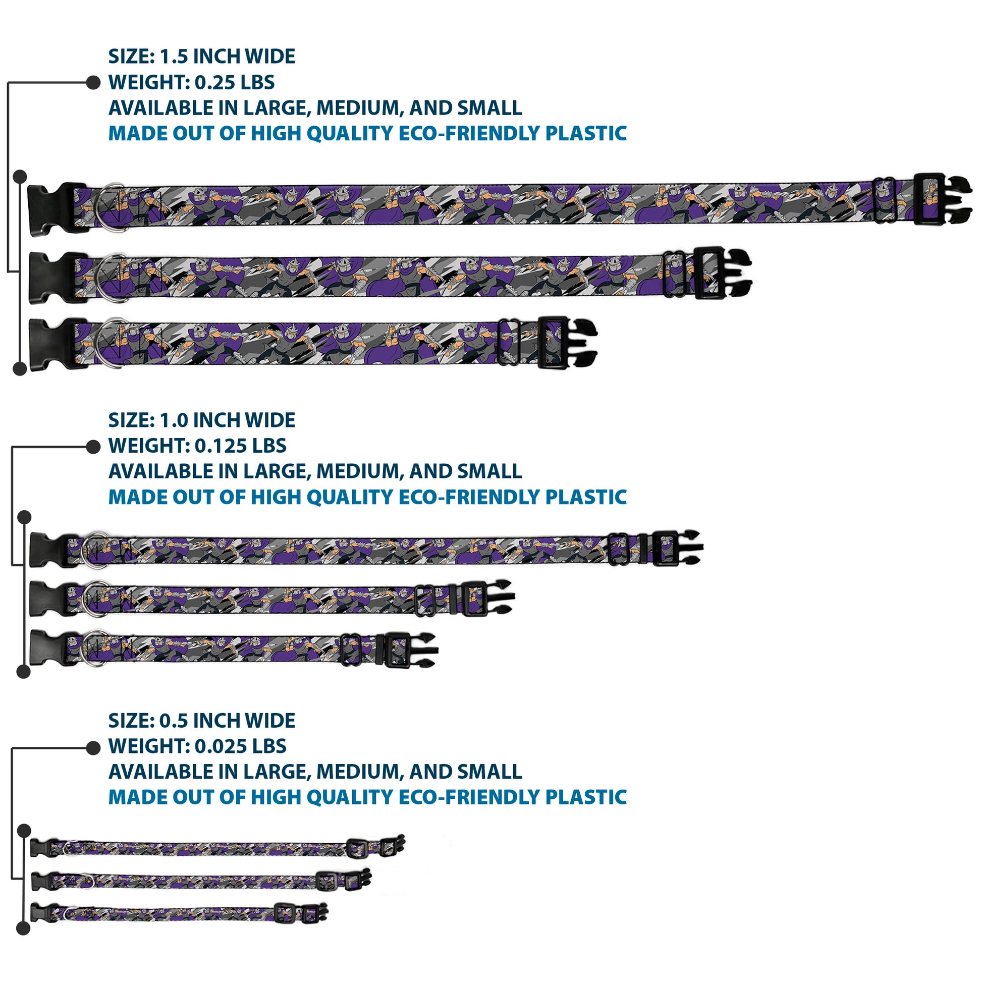 Plastic Clip Collar - Teenage Mutant Ninja Turtles Shredder Action Poses Grays/Purple Plastic Clip Collars Teenage Mutant Ninja Turtles