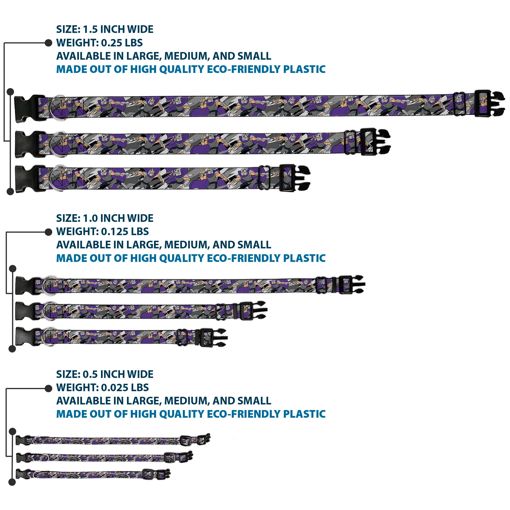 Plastic Clip Collar - Teenage Mutant Ninja Turtles Shredder Action Poses Grays/Purple Plastic Clip Collars Teenage Mutant Ninja Turtles