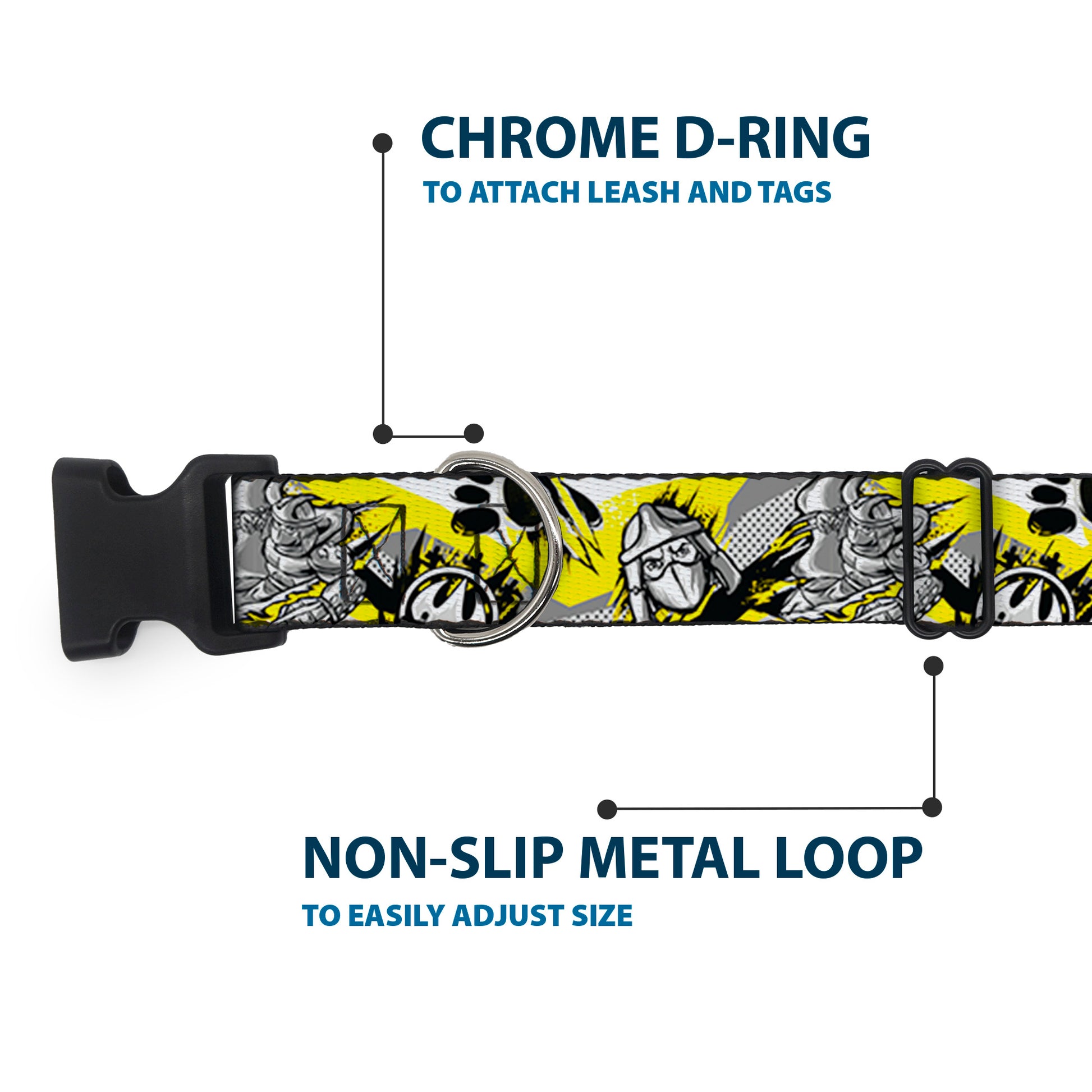 Plastic Clip Collar - Teenage Mutant Ninja Turtles Shredder Pose and Icons Grays/Yellow Plastic Clip Collars Teenage Mutant Ninja Turtles