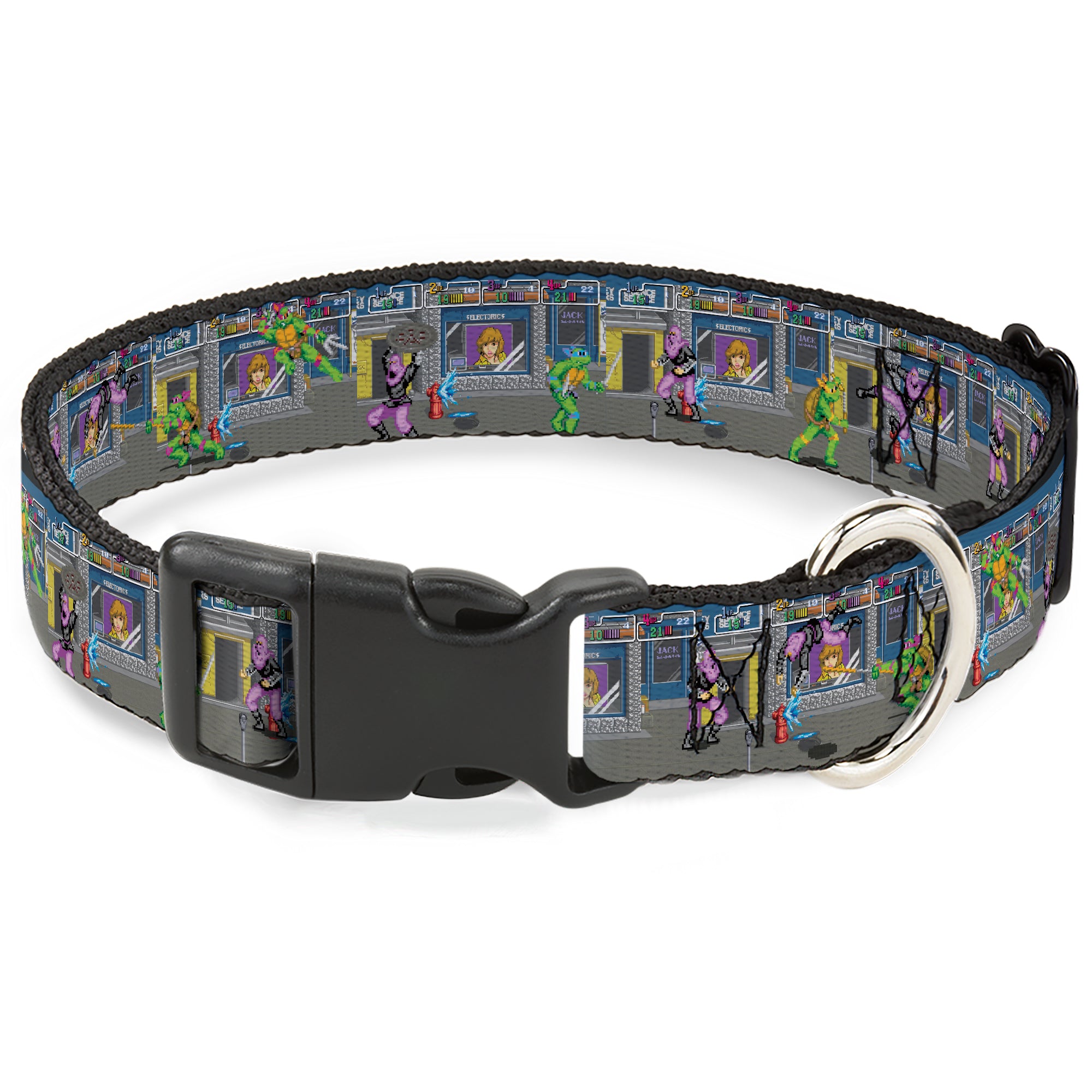 Plastic Clip Collar - Teenage Mutant Ninja Turtles Battle Purple Foot Soldier Ninja Video Game Scene Grays Plastic Clip Collars Teenage Mutant Ninja Turtles