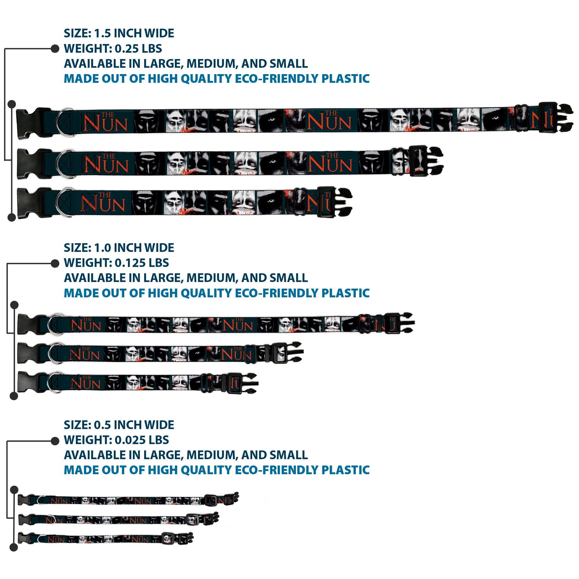Plastic Clip Collar - THE NUN Demon Nun Valak Pose Blocks and Title Logo Blue/Red/White Plastic Clip Collars The Nun