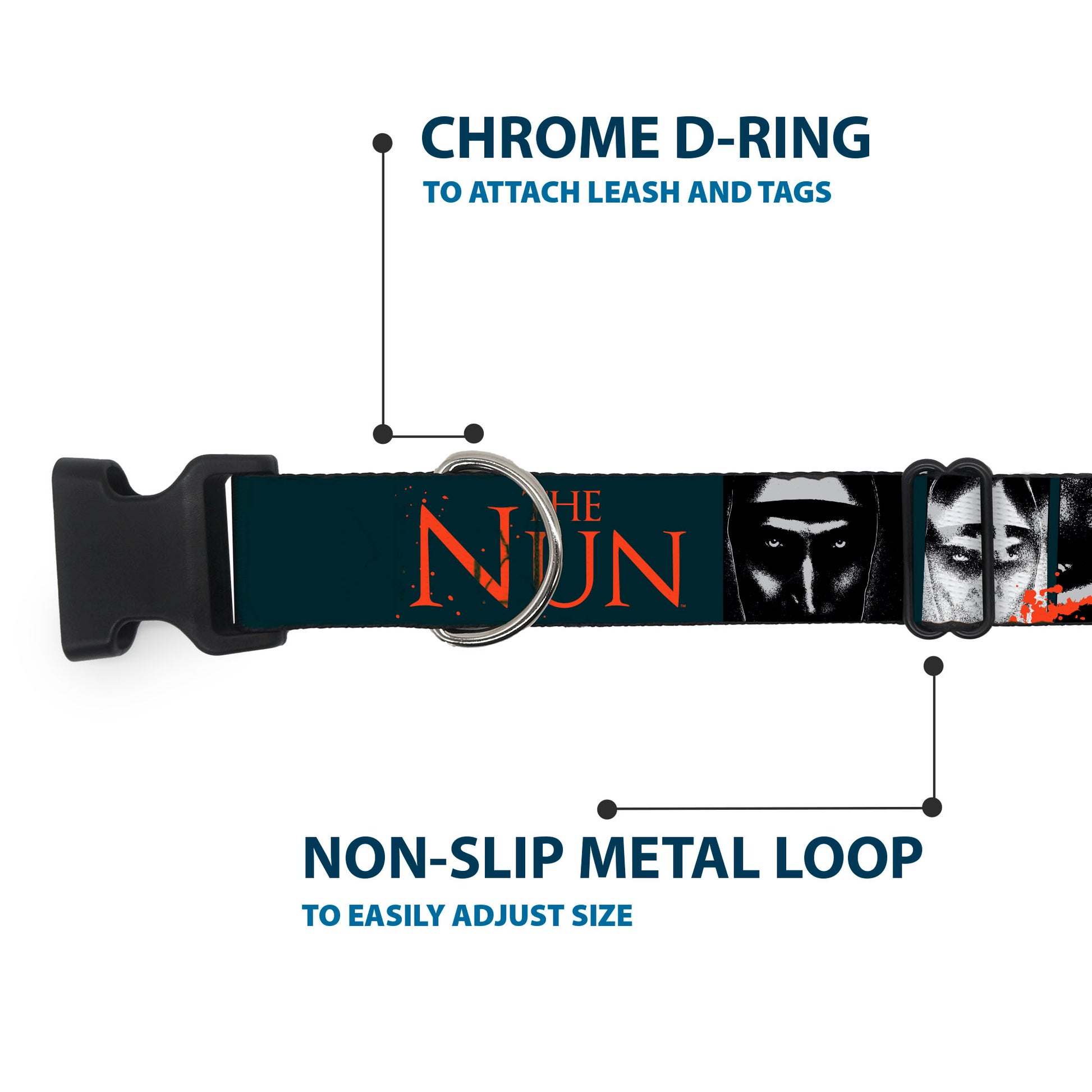 Plastic Clip Collar - THE NUN Demon Nun Valak Pose Blocks and Title Logo Blue/Red/White Plastic Clip Collars The Nun