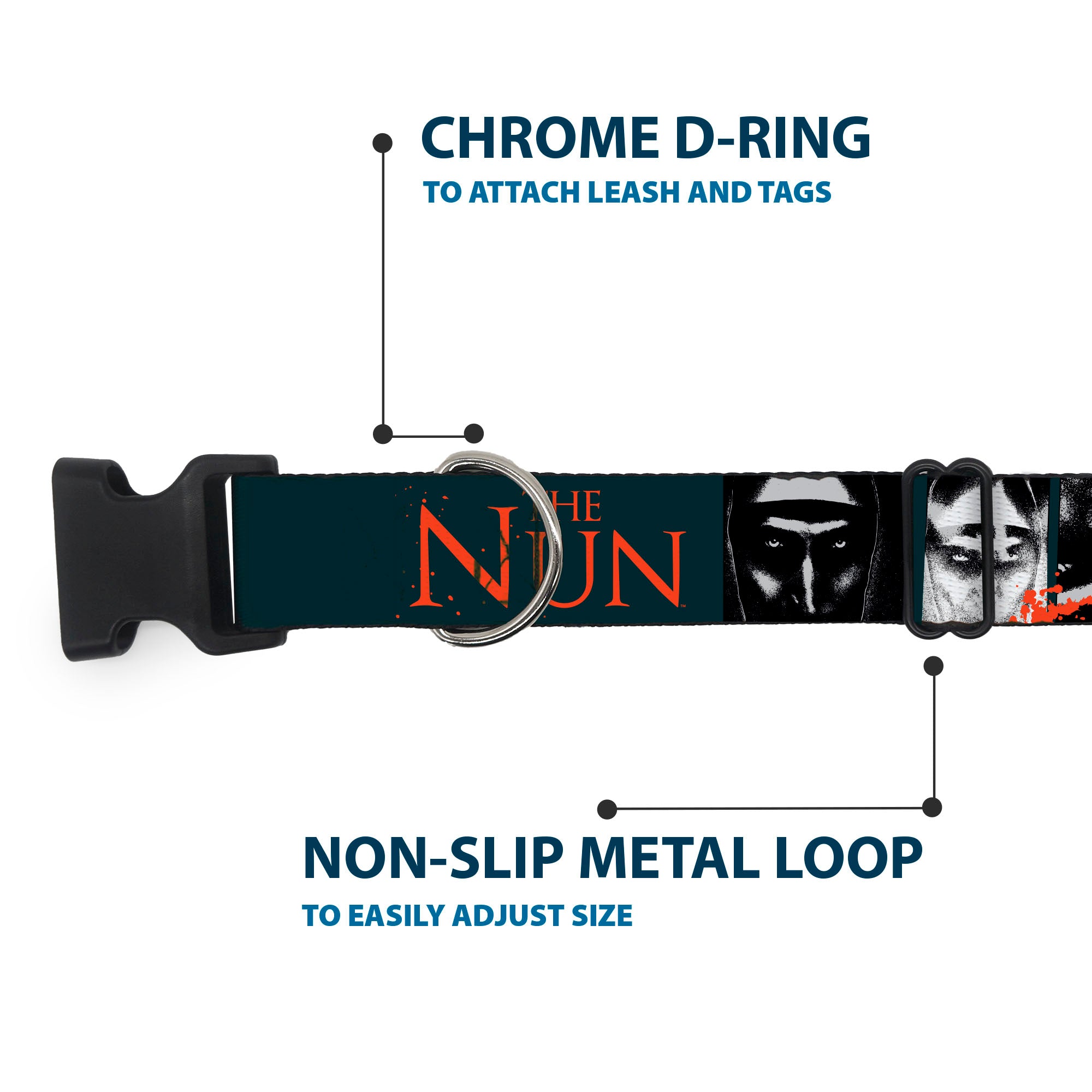 Plastic Clip Collar - THE NUN Demon Nun Valak Pose Blocks and Title Logo Blue/Red/White Plastic Clip Collars The Nun