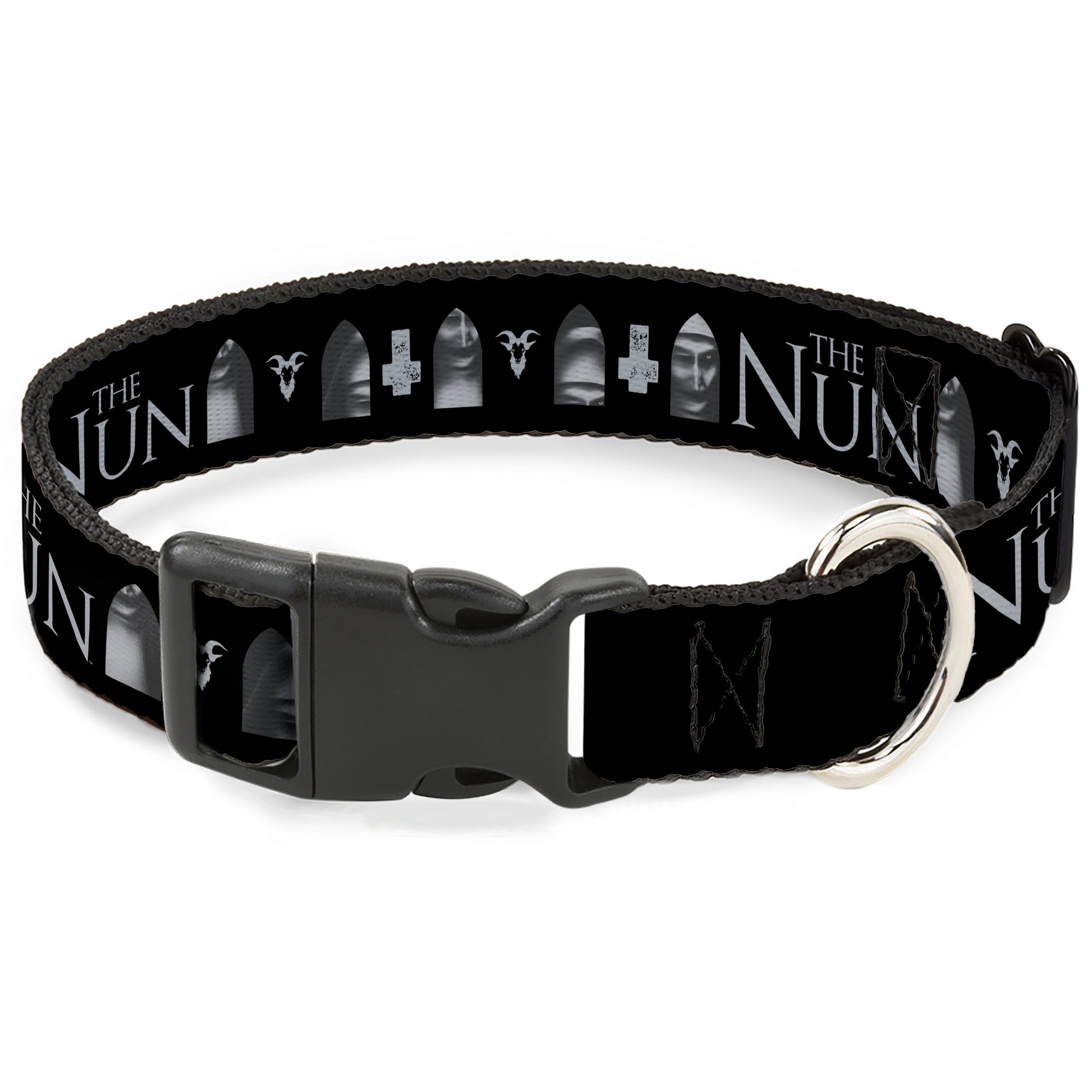 Plastic Clip Collar - THE NUN Demon Nun Valak Face with Icons and Title Logo Black/Grays Plastic Clip Collars The Nun