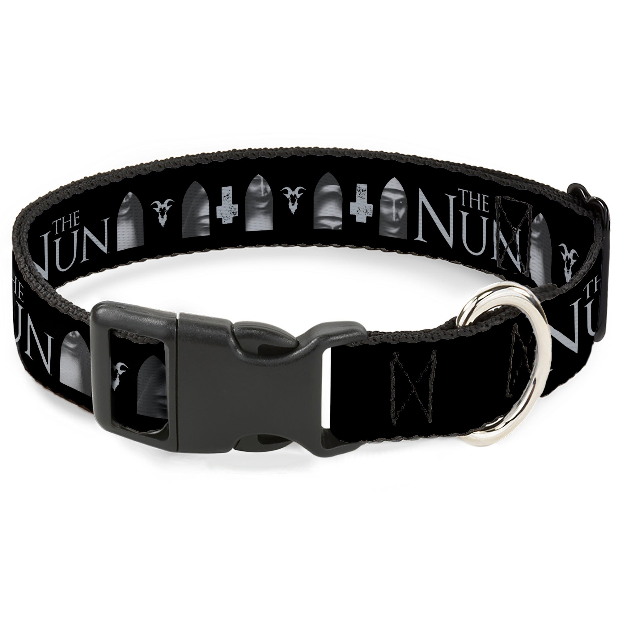 Plastic Clip Collar - THE NUN Demon Nun Valak Face with Icons and Title Logo Black/Grays Plastic Clip Collars The Nun