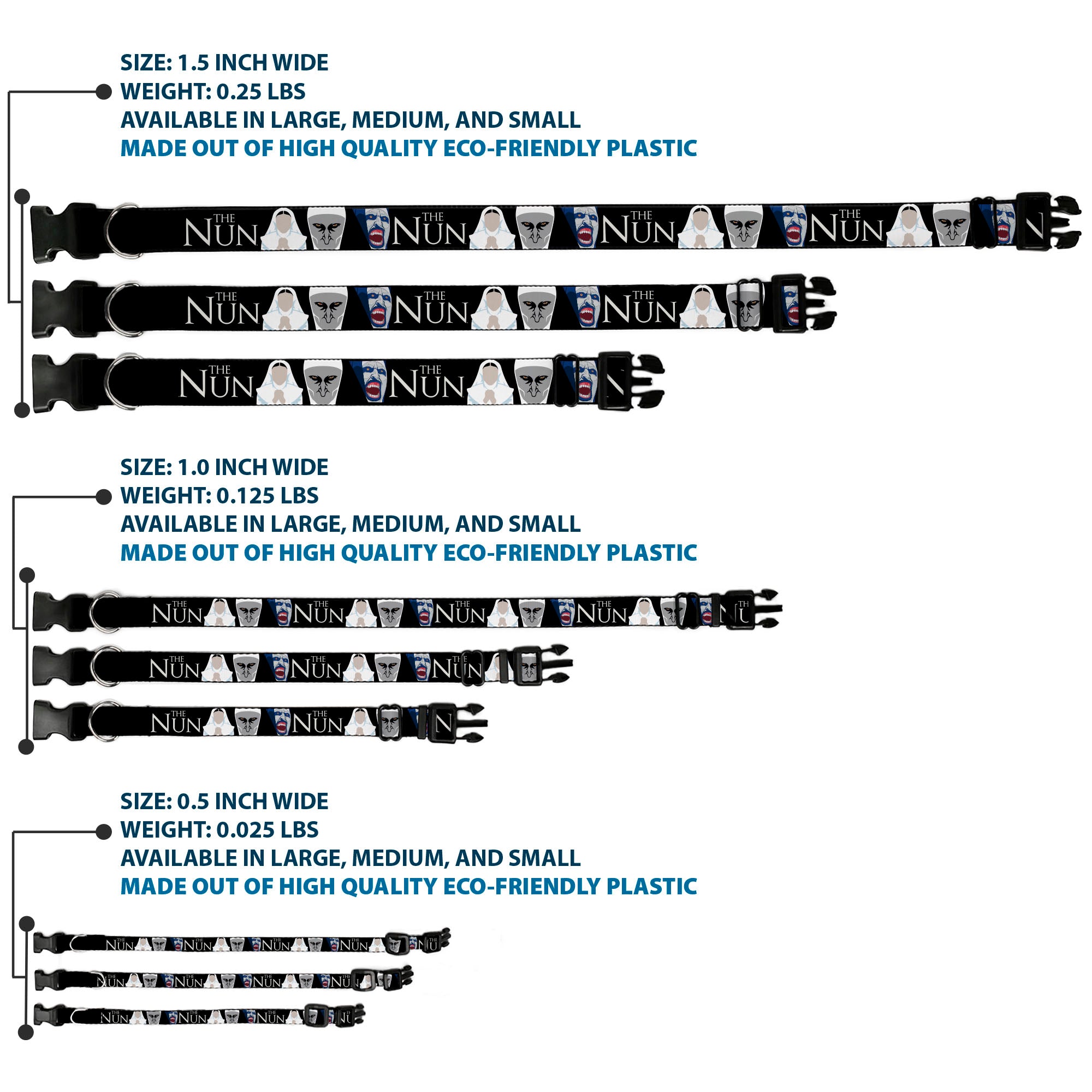 Plastic Clip Collar - THE NUN Sister Irene and Demon Nun Valak Icons with Title Logo Black/White Plastic Clip Collars The Nun