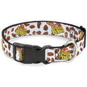 Plastic Clip Collar - POST COCOA PEBBLES Logo and Cereal Pebbles Scattered White/Browns Plastic Clip Collars The Flintstones